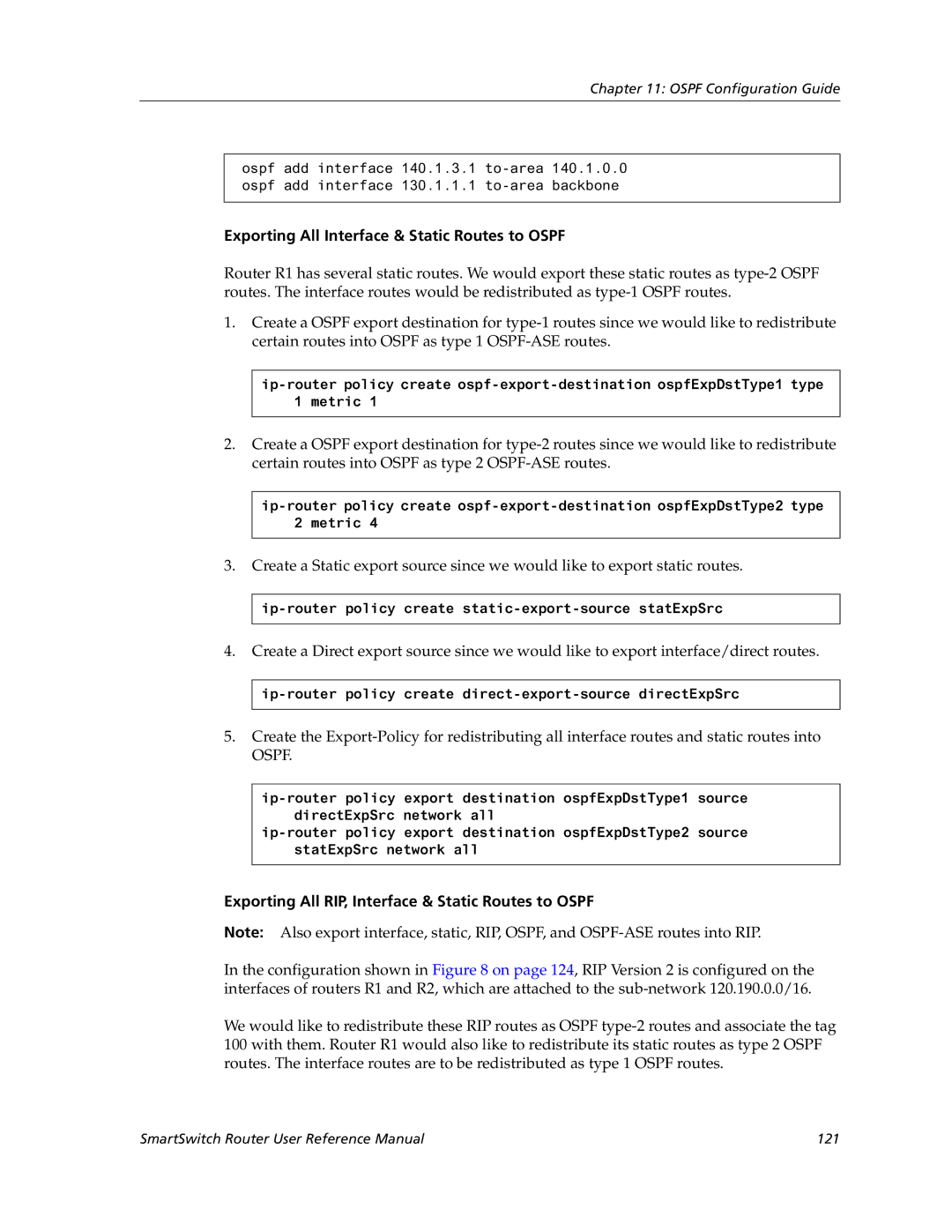 Cabletron Systems 9032578-05 manual Exporting All Interface & Static Routes to Ospf 