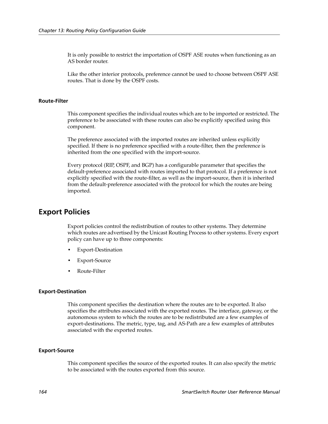 Cabletron Systems 9032578-05 manual Export Policies, Route-Filter, Export-Destination, Export-Source 