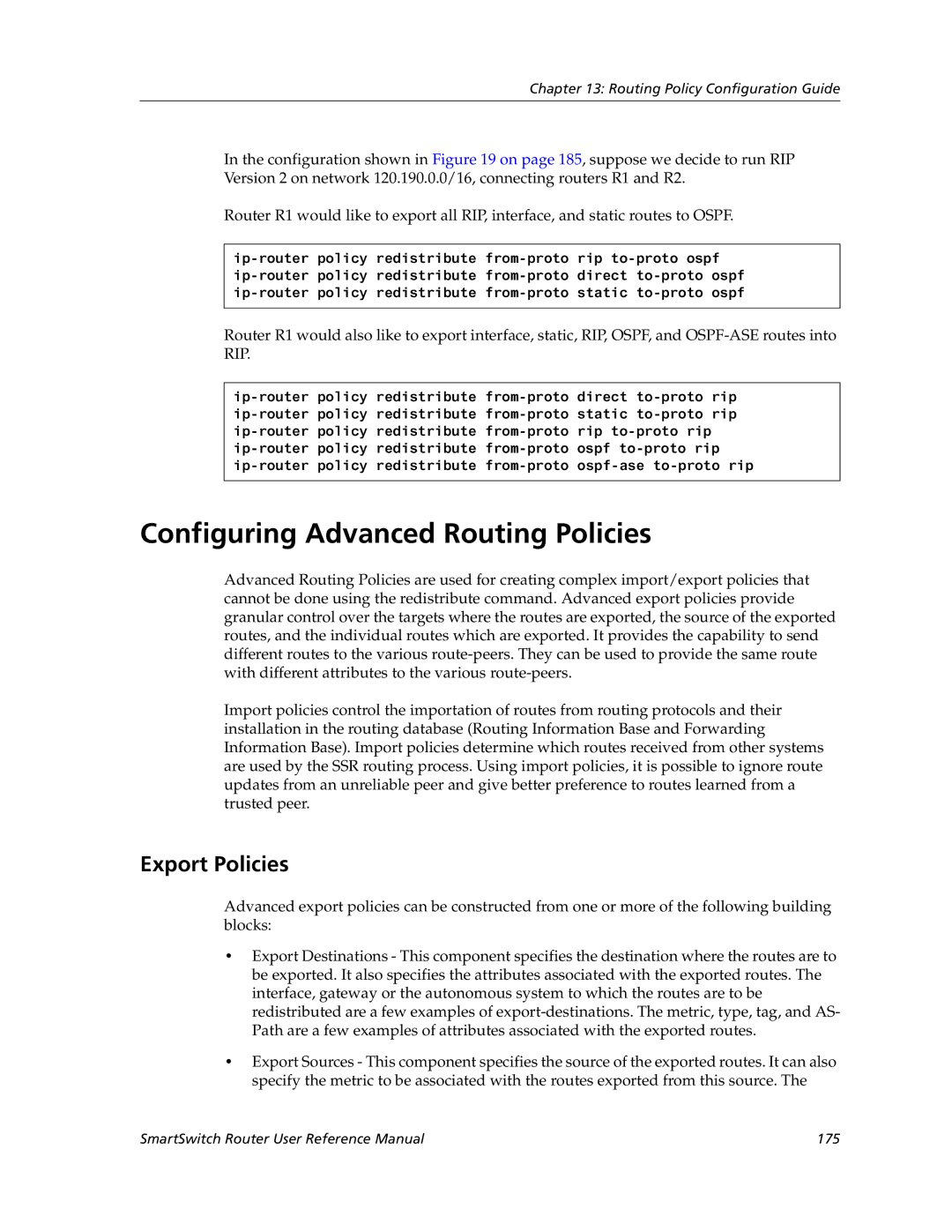 Cabletron Systems 9032578-05 manual Configuring Advanced Routing Policies, Export Policies 