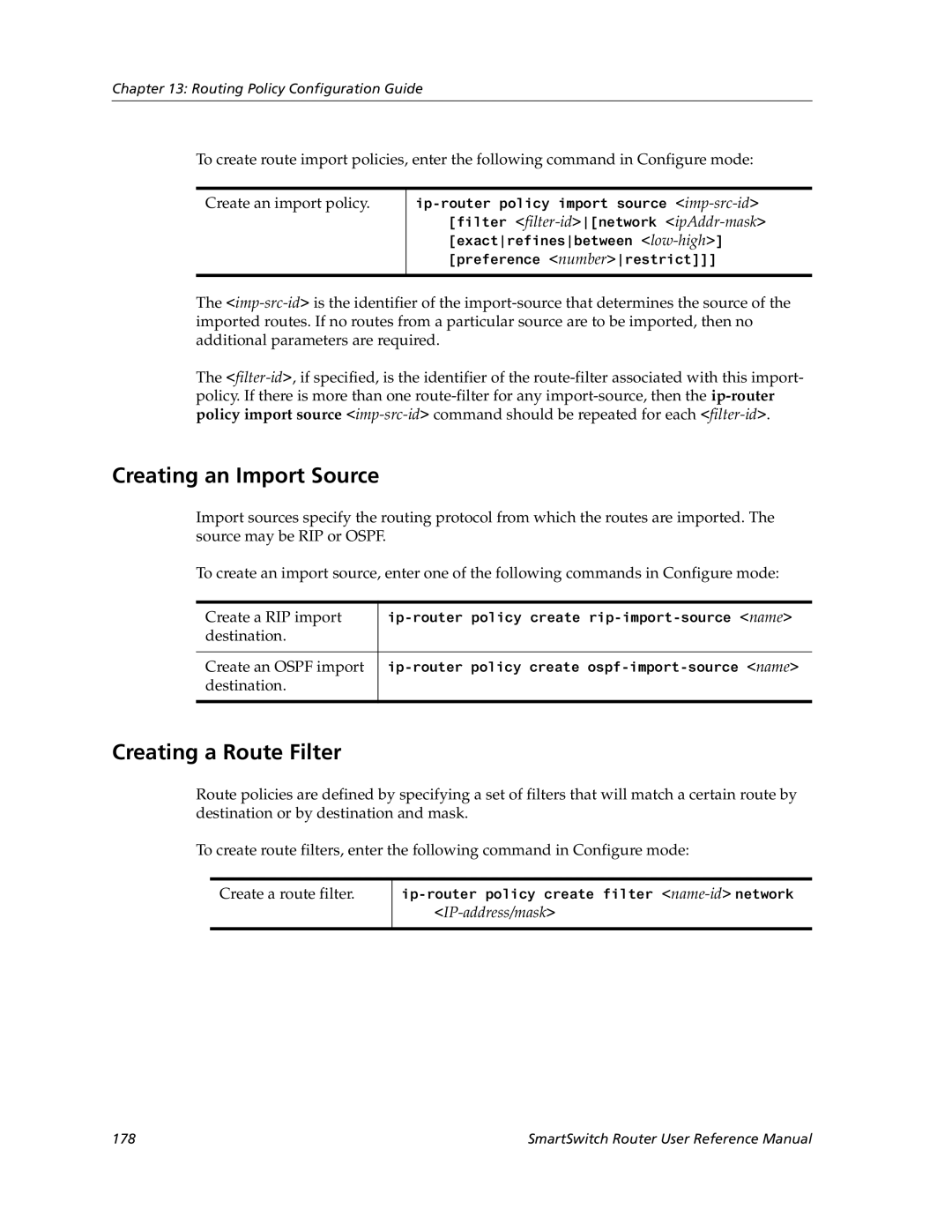 Cabletron Systems 9032578-05 manual Creating an Import Source, Creating a Route Filter, Create a RIP import 