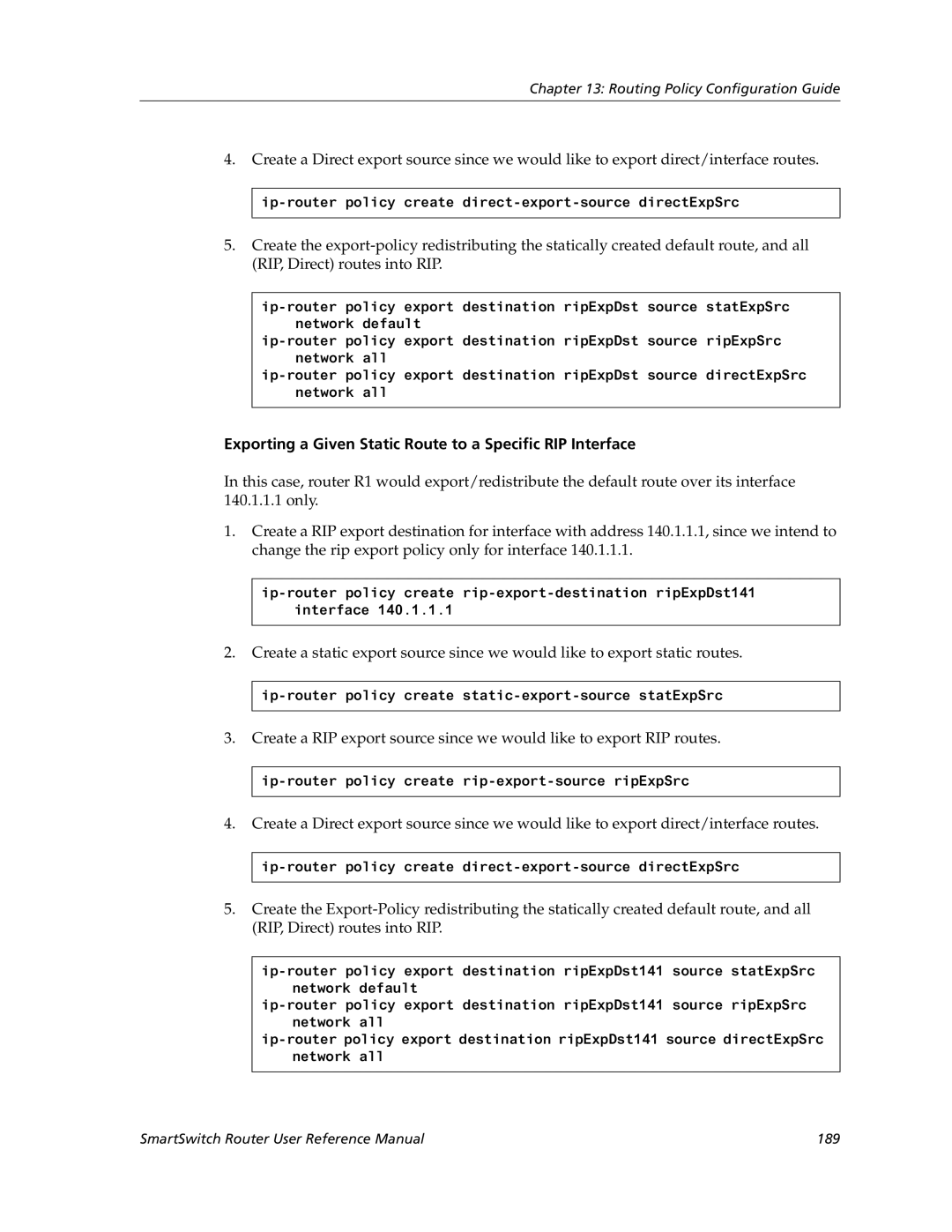 Cabletron Systems 9032578-05 manual Exporting a Given Static Route to a Specific RIP Interface 