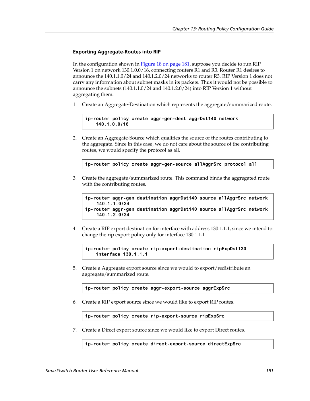 Cabletron Systems 9032578-05 manual Exporting Aggregate-Routes into RIP 