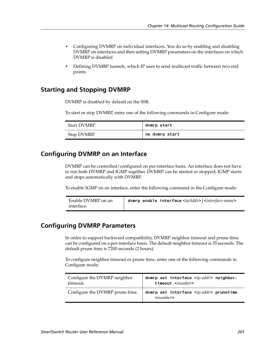 Cabletron Systems 9032578-05 Starting and Stopping Dvmrp, Configuring Dvmrp on an Interface, Configuring Dvmrp Parameters 