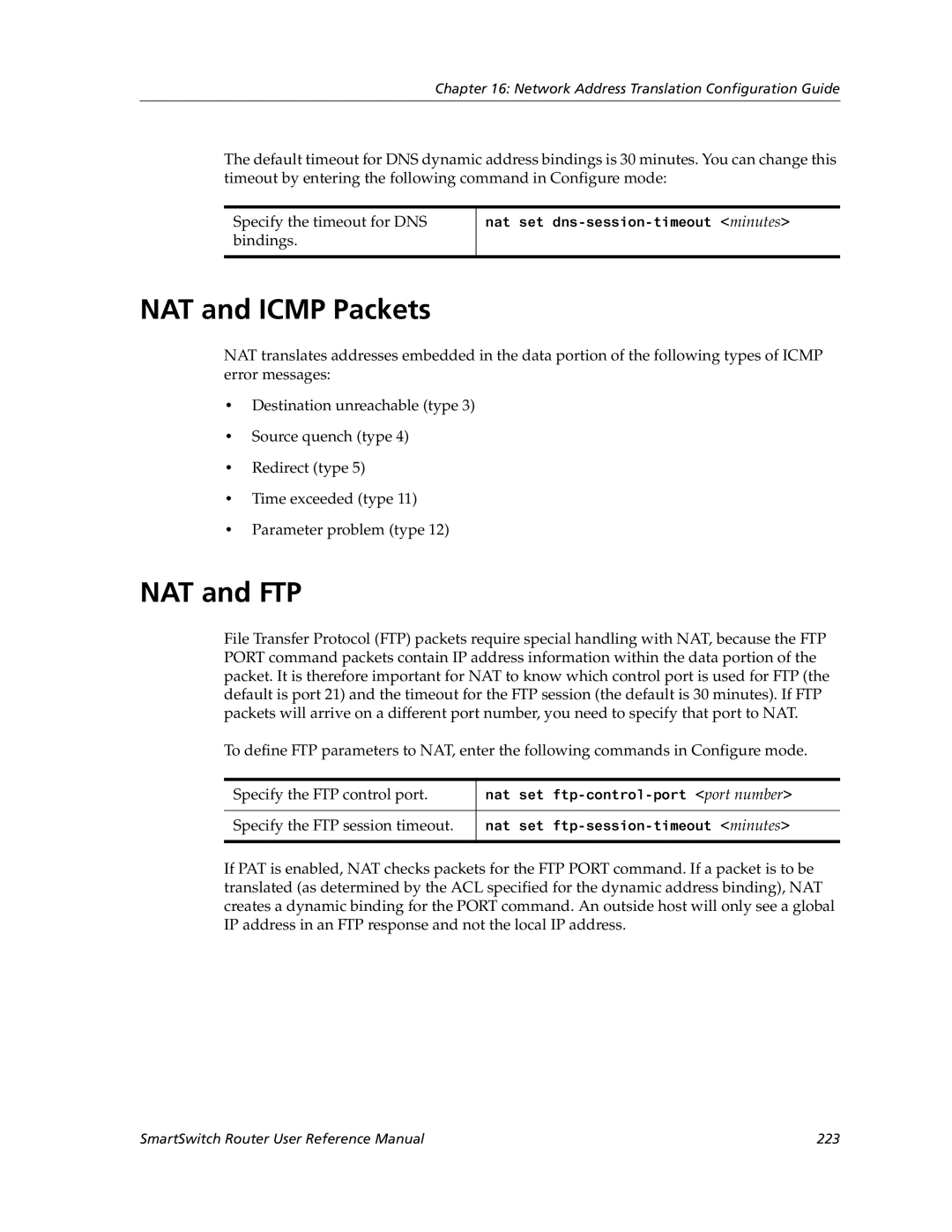 Cabletron Systems 9032578-05 manual NAT and Icmp Packets, NAT and FTP, Specify the FTP control port 