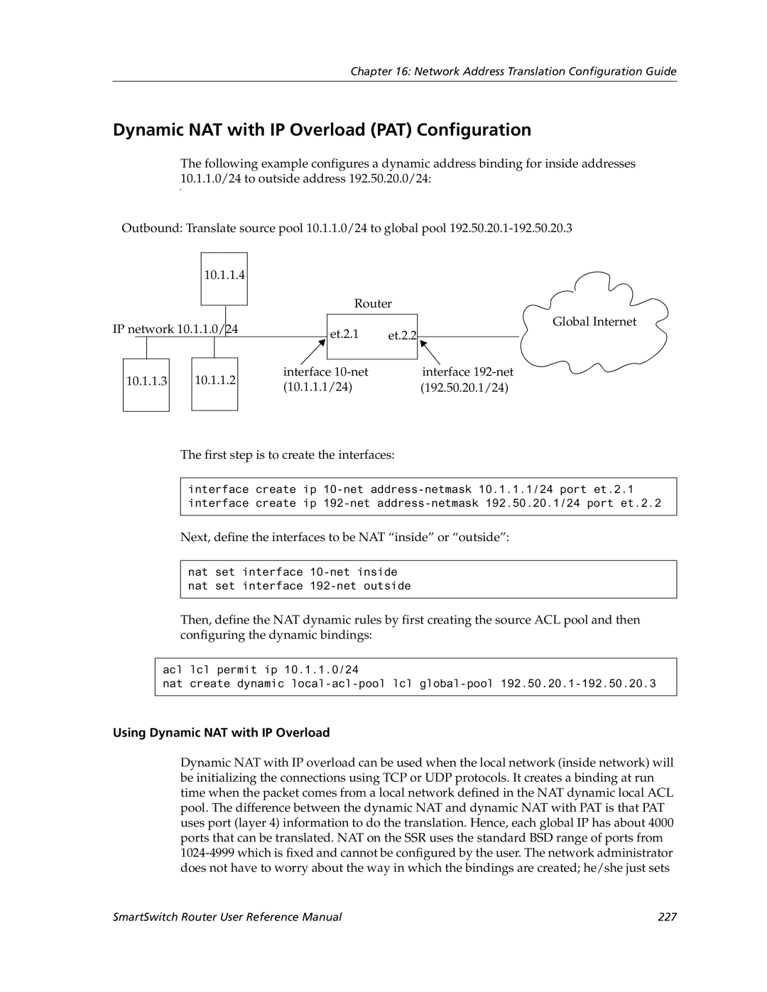 Cabletron Systems 9032578-05 manual Dynamic NAT with IP Overload PAT Configuration, Using Dynamic NAT with IP Overload 