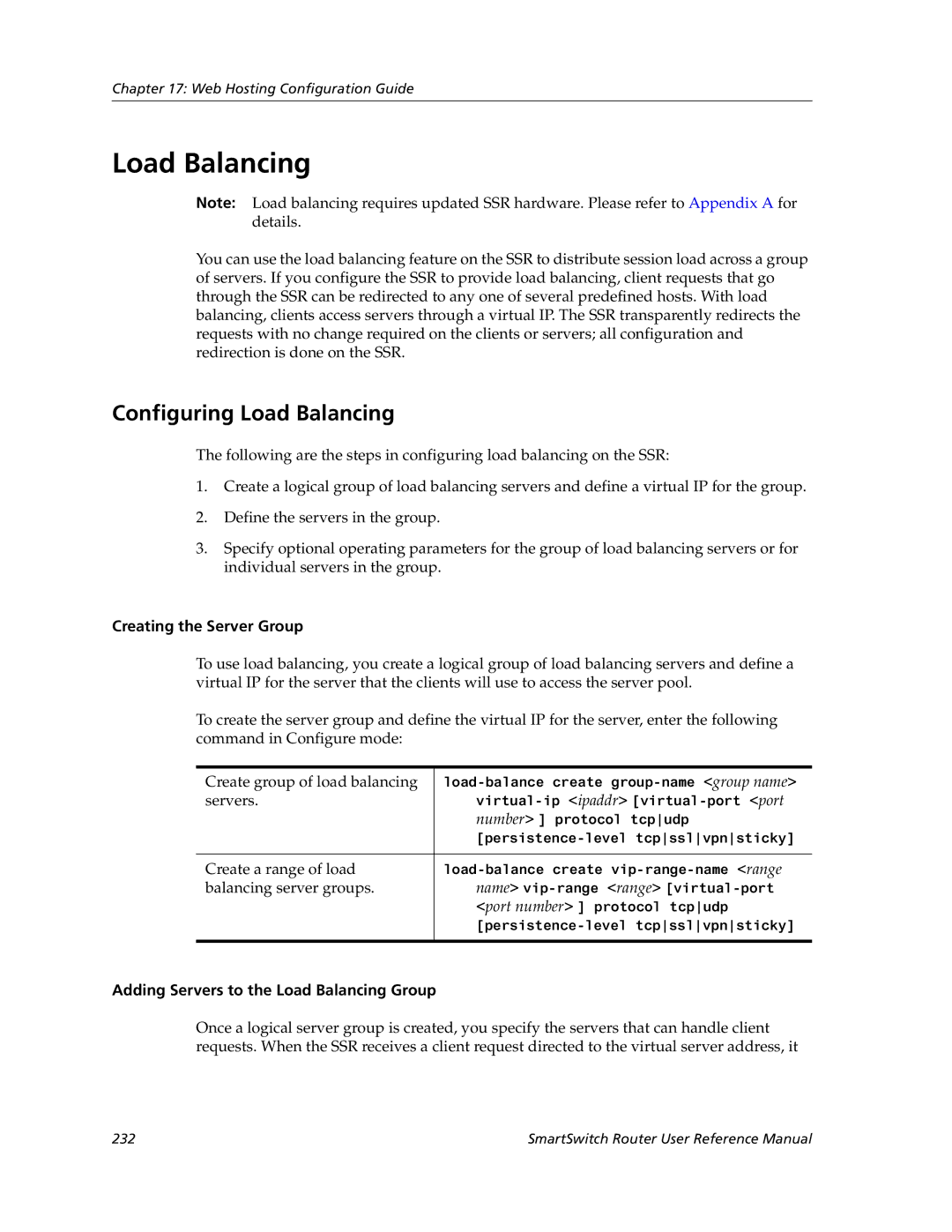 Cabletron Systems 9032578-05 manual Configuring Load Balancing, Creating the Server Group 