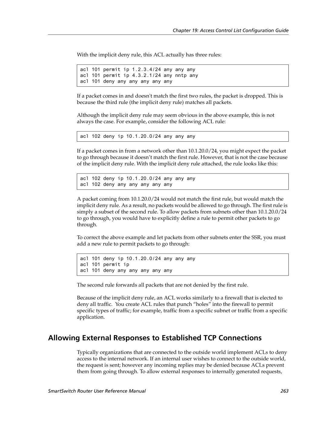 Cabletron Systems 9032578-05 manual Allowing External Responses to Established TCP Connections 