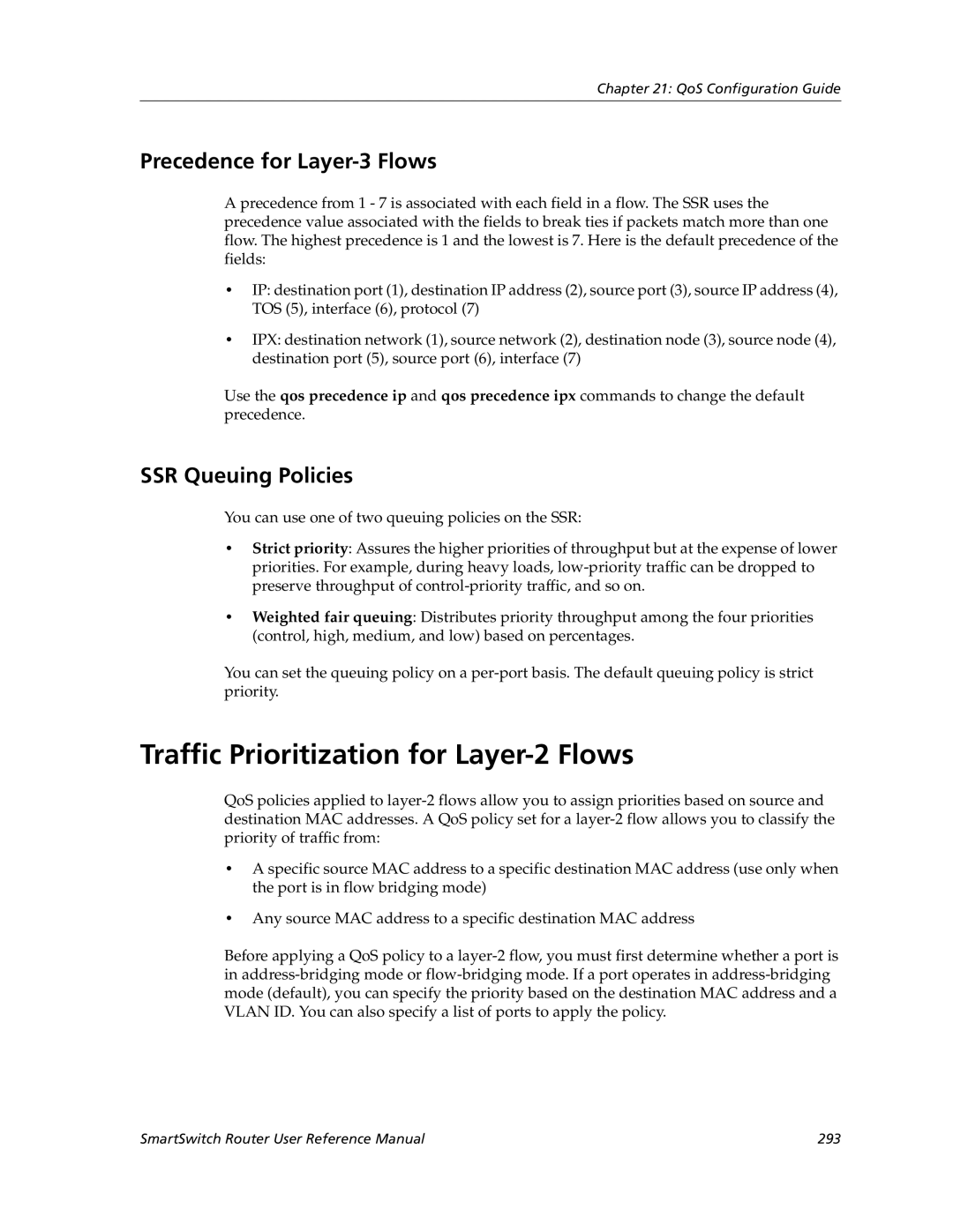 Cabletron Systems 9032578-05 Traffic Prioritization for Layer-2 Flows, Precedence for Layer-3 Flows, SSR Queuing Policies 