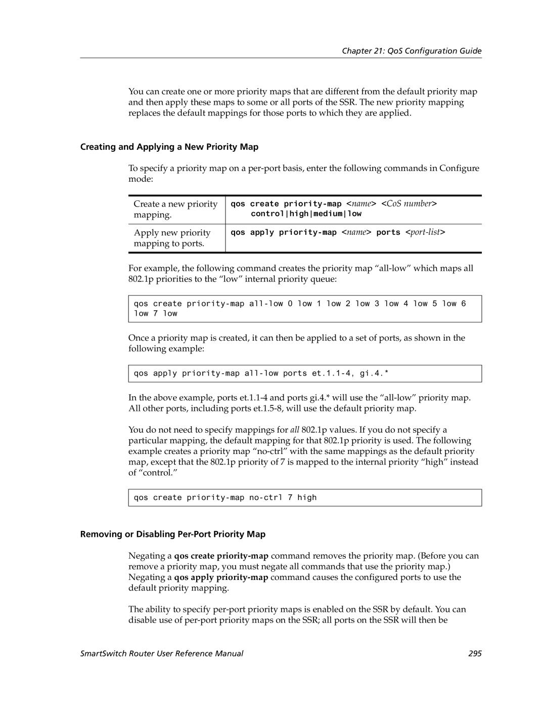 Cabletron Systems 9032578-05 manual Creating and Applying a New Priority Map, Removing or Disabling Per-Port Priority Map 