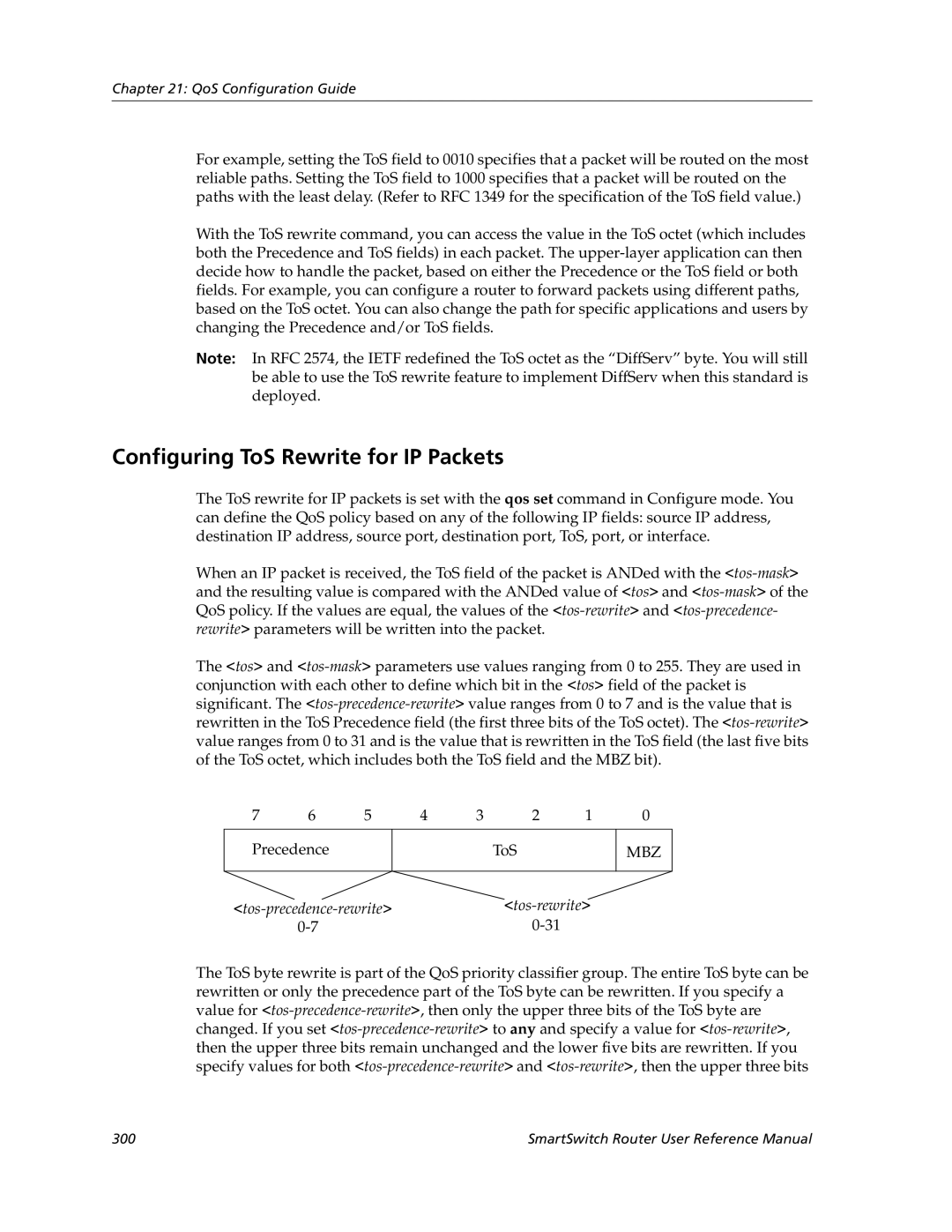 Cabletron Systems 9032578-05 manual Configuring ToS Rewrite for IP Packets, Tos-rewrite 