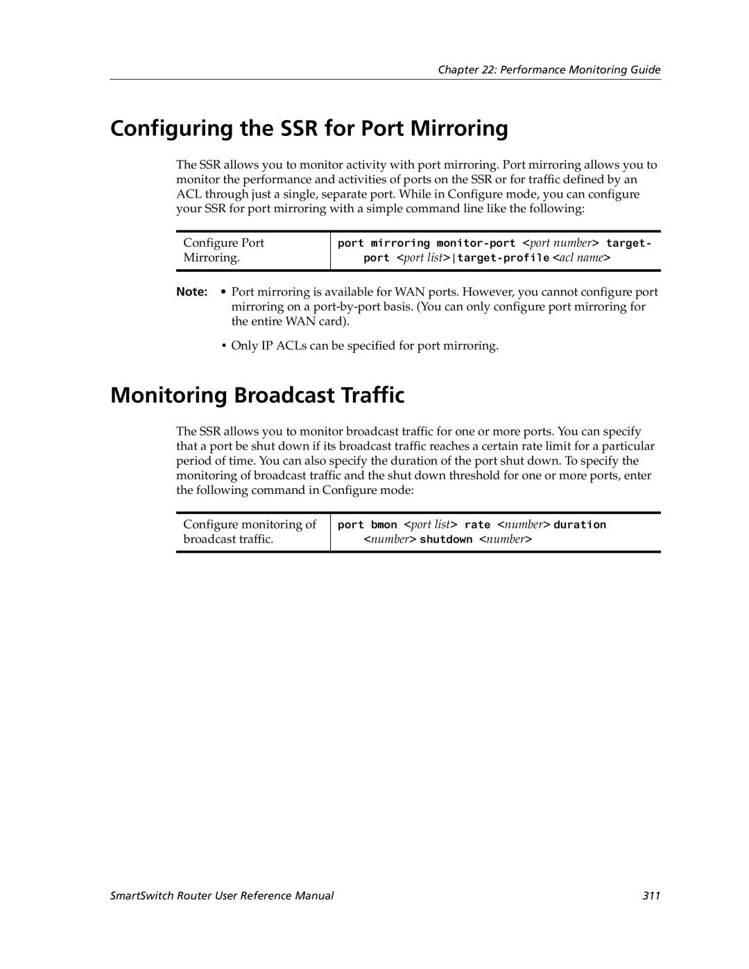 Cabletron Systems 9032578-05 manual Configuring the SSR for Port Mirroring, Monitoring Broadcast Traffic 