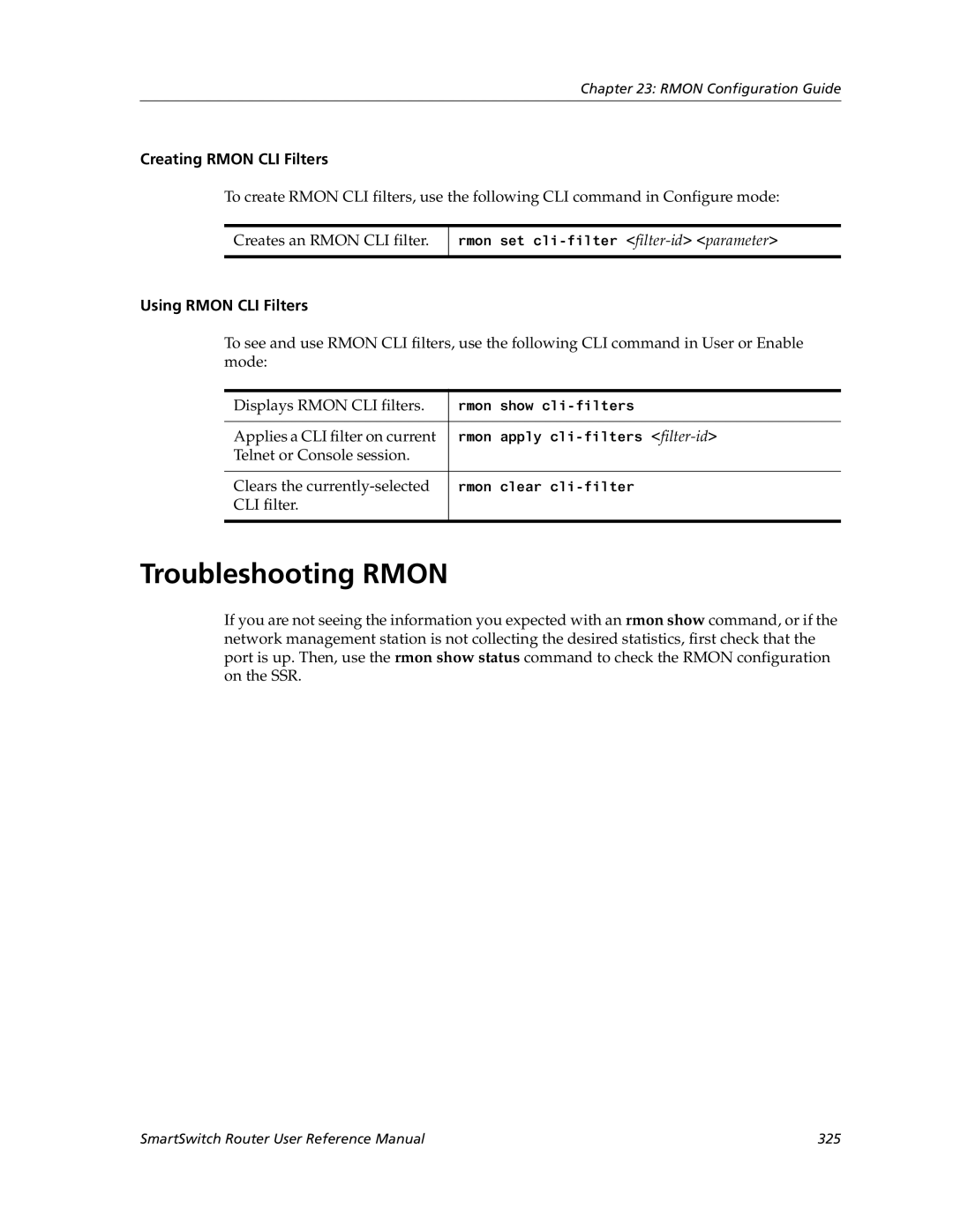 Cabletron Systems 9032578-05 manual Troubleshooting Rmon, Creating Rmon CLI Filters, Using Rmon CLI Filters 