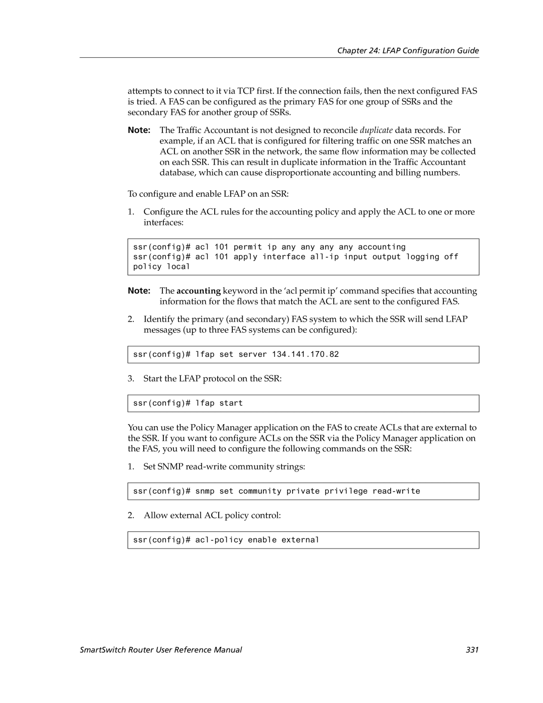 Cabletron Systems 9032578-05 manual Start the Lfap protocol on the SSR, Allow external ACL policy control 