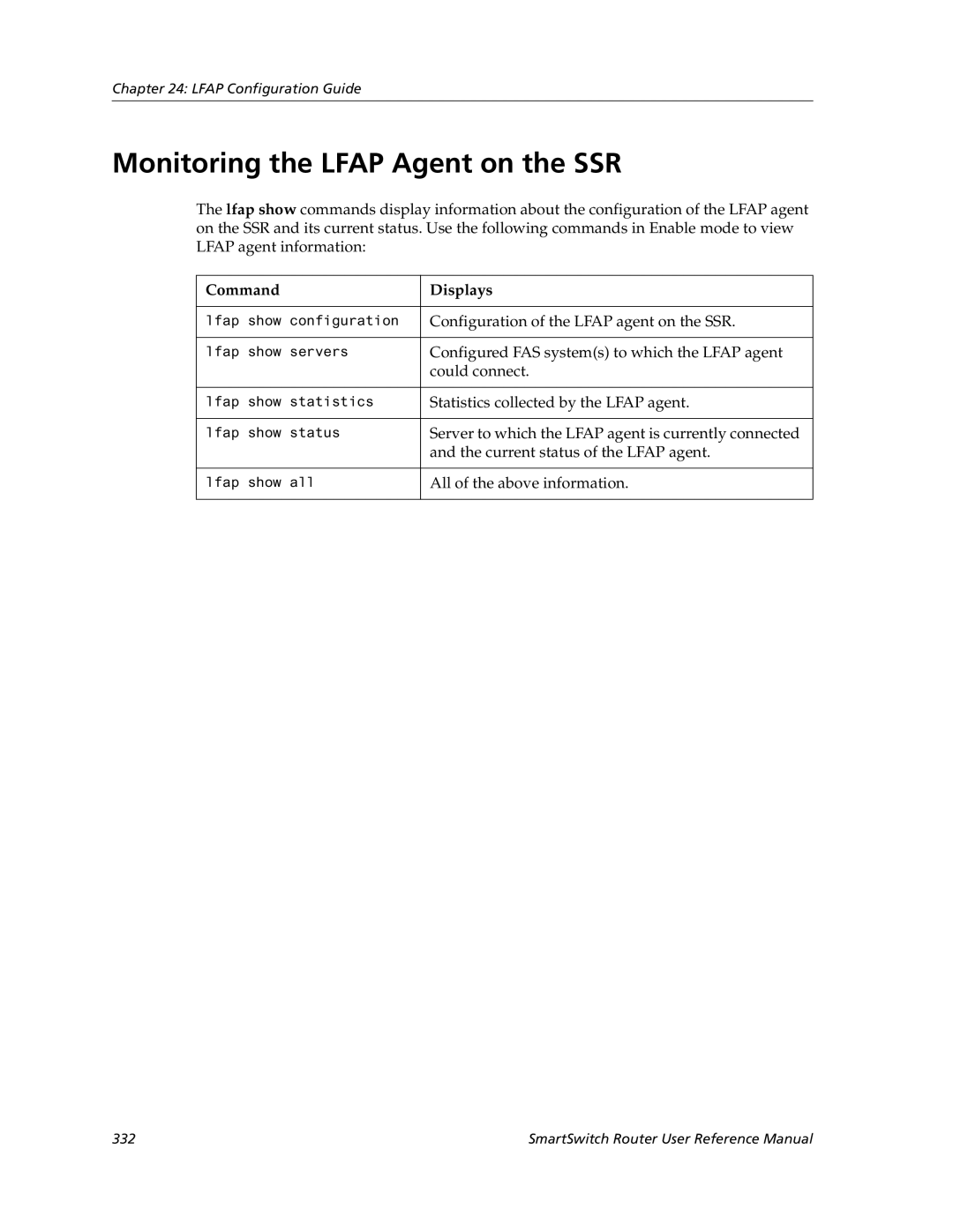 Cabletron Systems 9032578-05 manual Monitoring the Lfap Agent on the SSR, Command Displays 