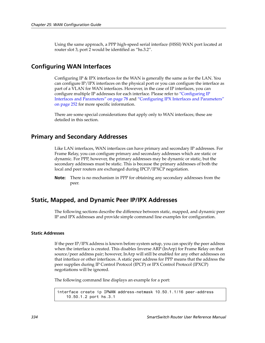 Cabletron Systems 9032578-05 manual Configuring WAN Interfaces, Primary and Secondary Addresses, Static Addresses 