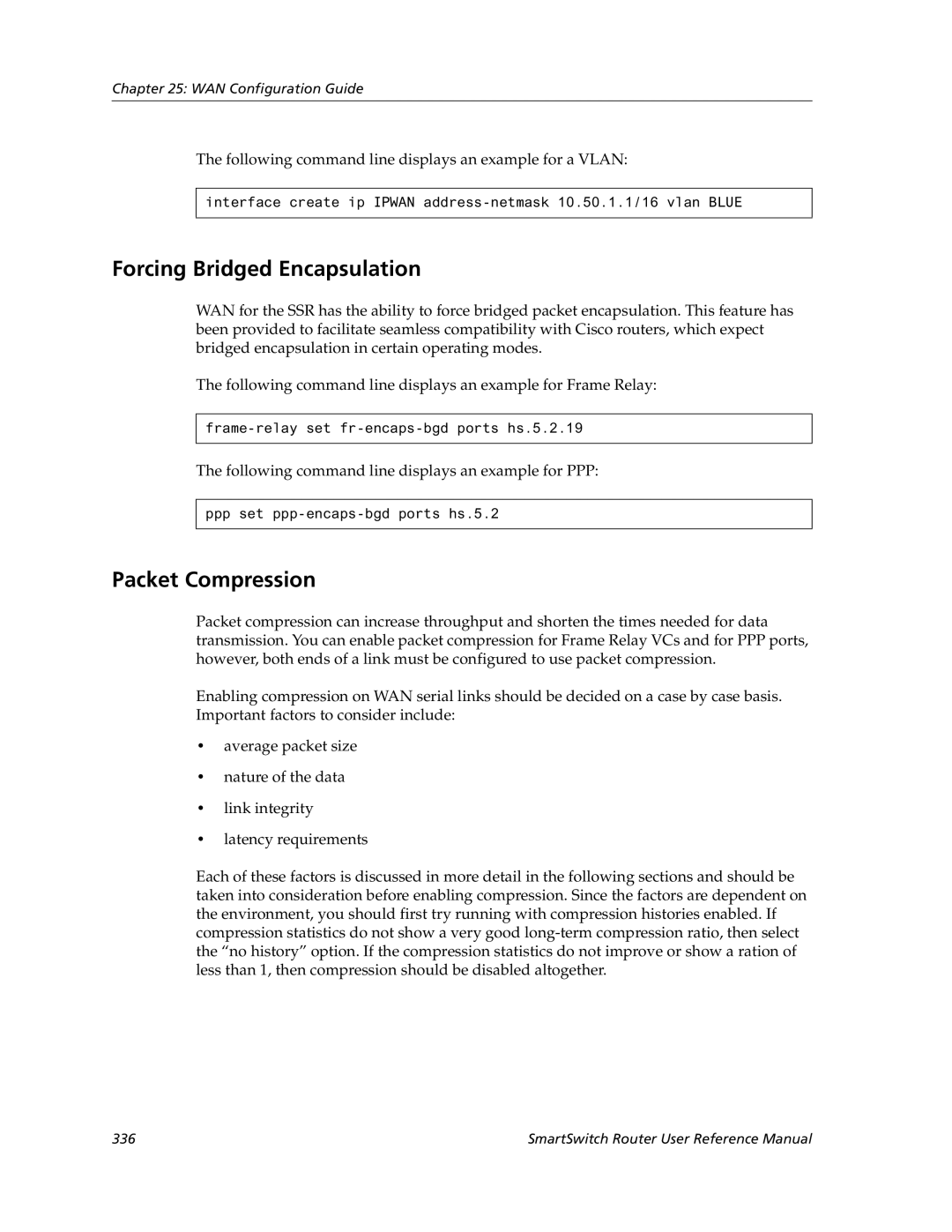 Cabletron Systems 9032578-05 manual Forcing Bridged Encapsulation, Packet Compression 