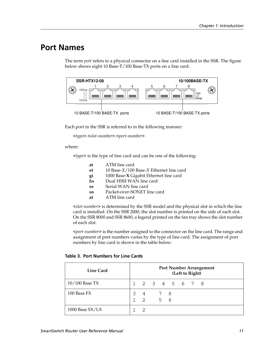 Cabletron Systems 9032578-05 manual Port Names, Each port in the SSR is referred to in the following manner 