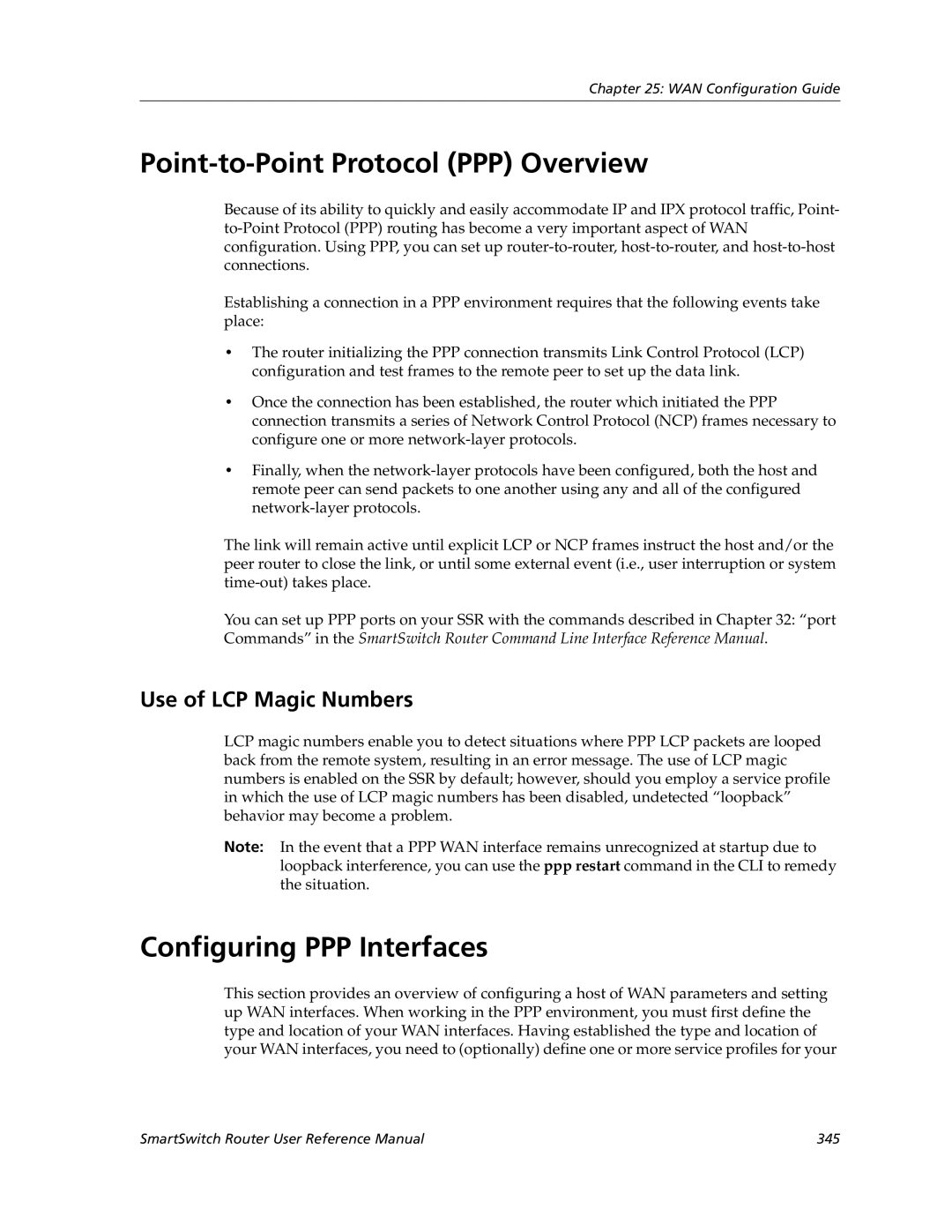 Cabletron Systems 9032578-05 Point-to-Point Protocol PPP Overview, Configuring PPP Interfaces, Use of LCP Magic Numbers 