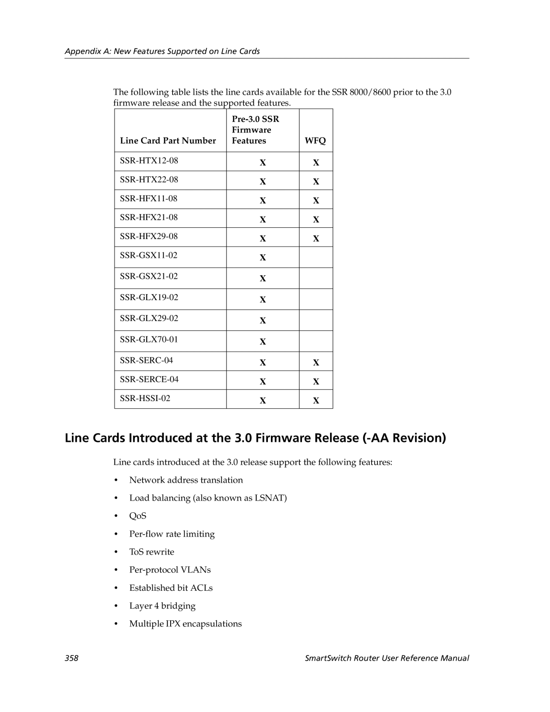 Cabletron Systems 9032578-05 manual Pre-3.0 SSR Firmware Line Card Part Number Features, Wfq 