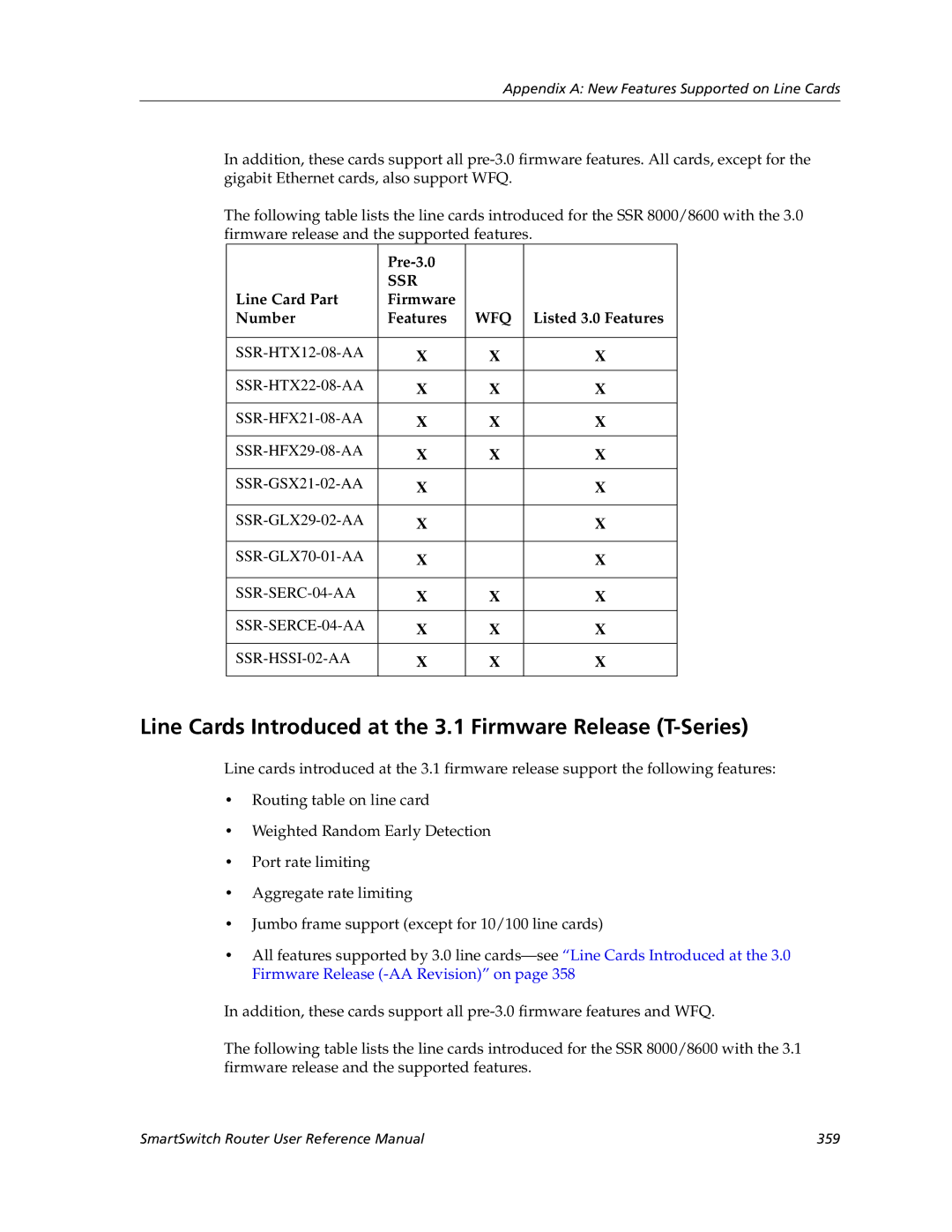 Cabletron Systems 9032578-05 Line Cards Introduced at the 3.1 Firmware Release T-Series, Pre-3.0, Listed 3.0 Features 