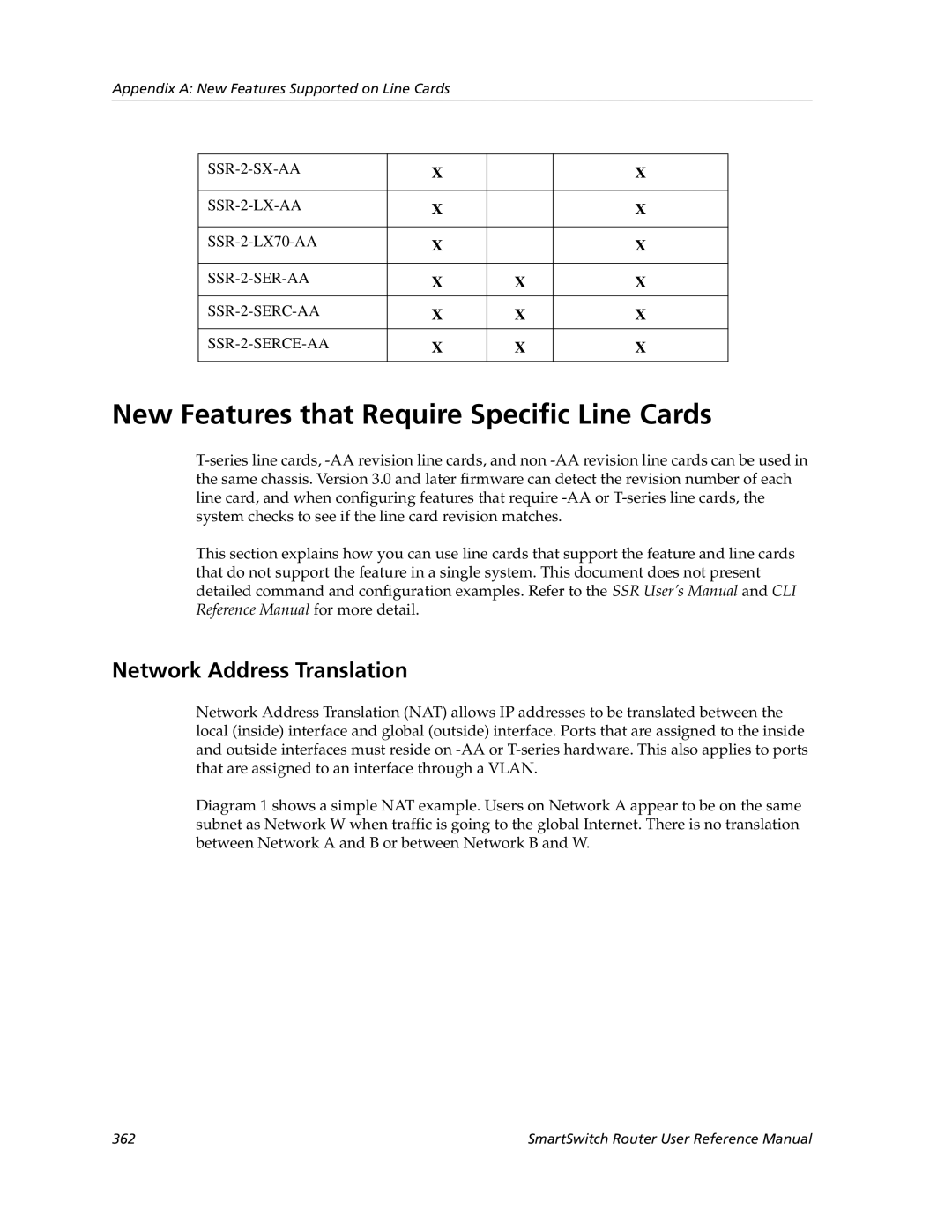 Cabletron Systems 9032578-05 New Features that Require Specific Line Cards, Network Address Translation, SSR-2-LX70-AA 