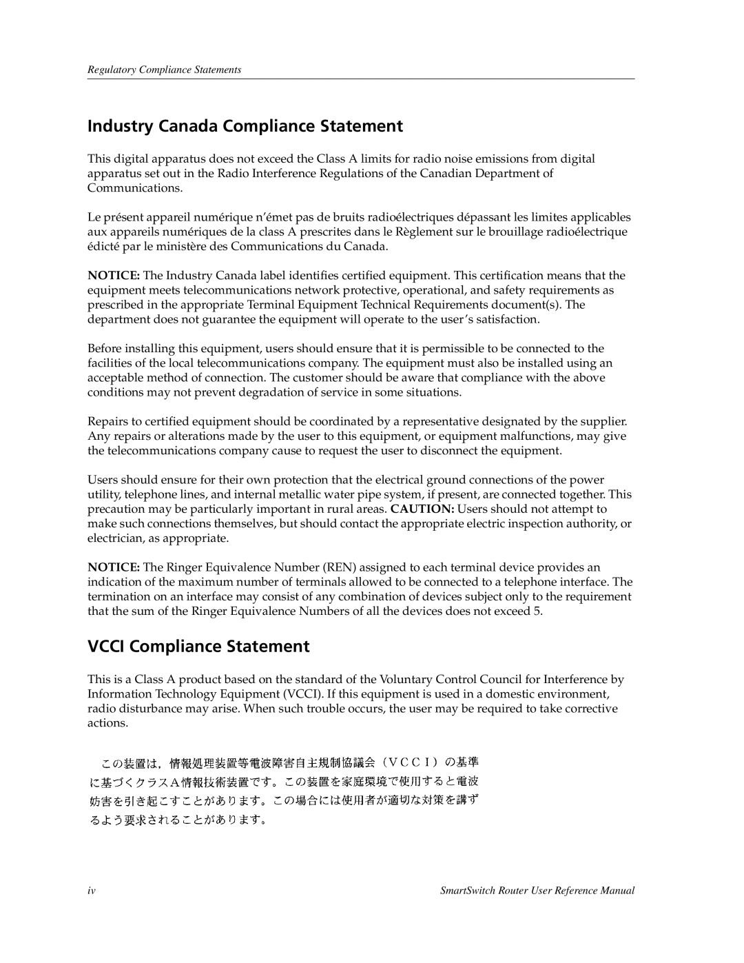 Cabletron Systems 9032578-05 manual Industry Canada Compliance Statement, Vcci Compliance Statement 