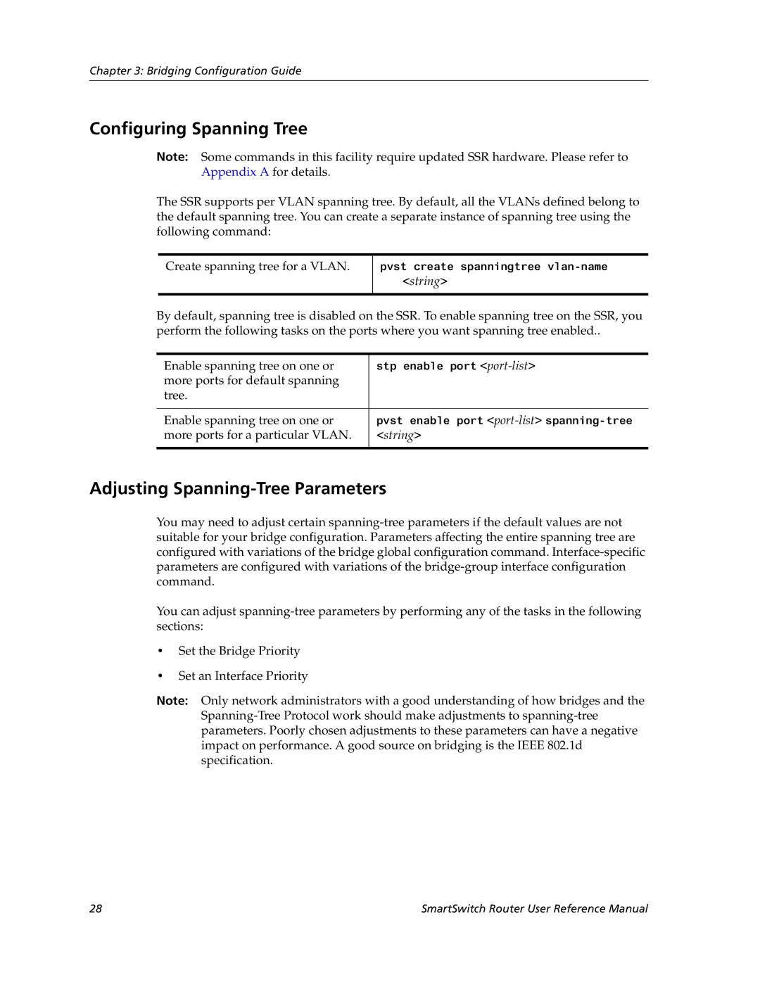 Cabletron Systems 9032578-05 manual Configuring Spanning Tree, Adjusting Spanning-Tree Parameters 