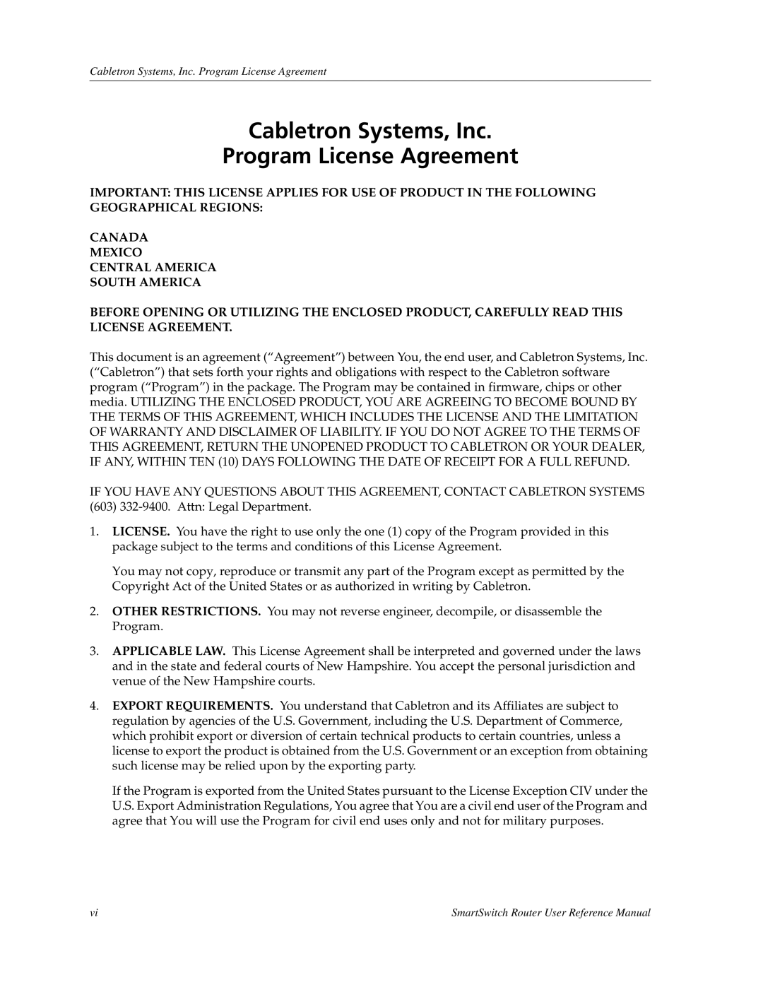 Cabletron Systems 9032578-05 manual Cabletron Systems, Inc Program License Agreement 