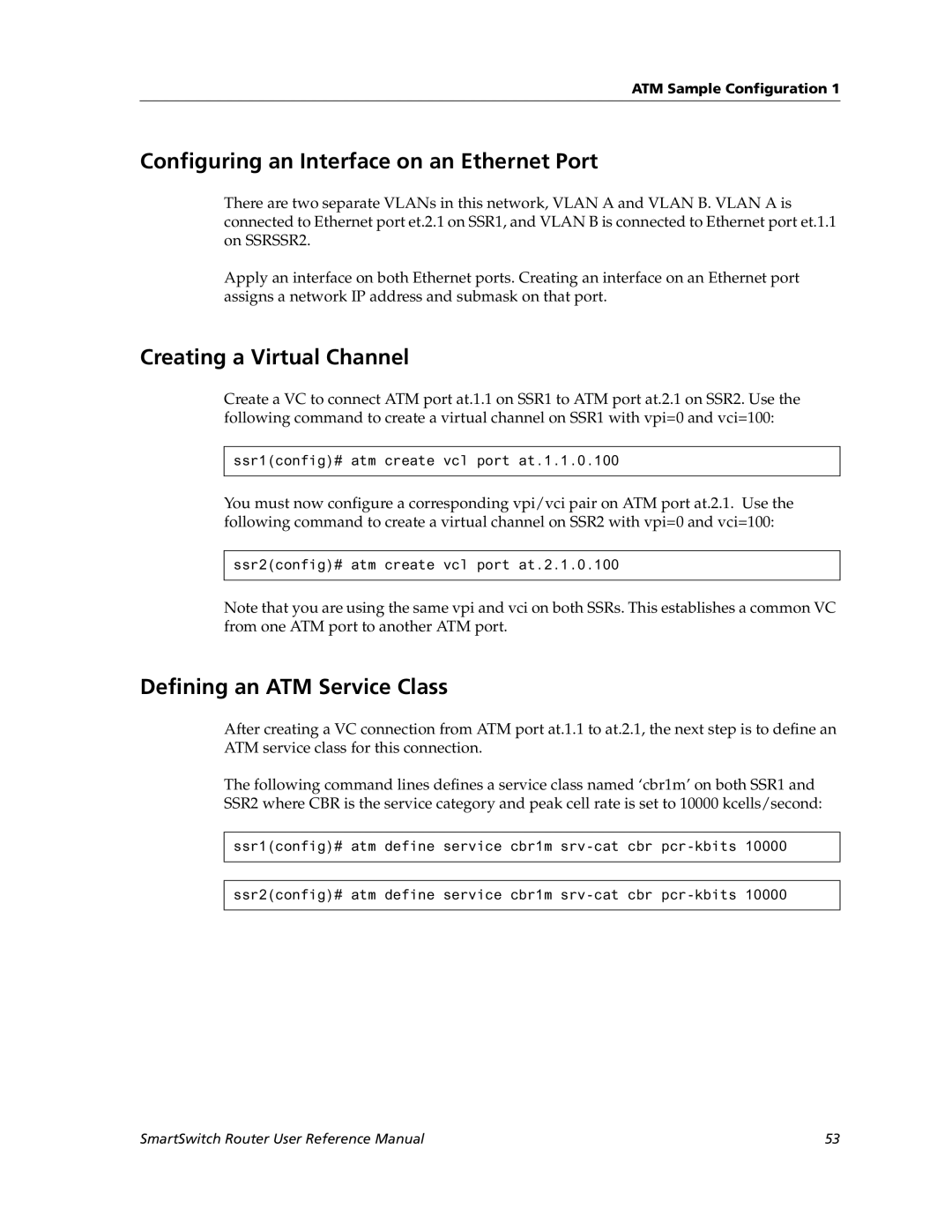 Cabletron Systems 9032578-05 manual Configuring an Interface on an Ethernet Port, Defining an ATM Service Class 