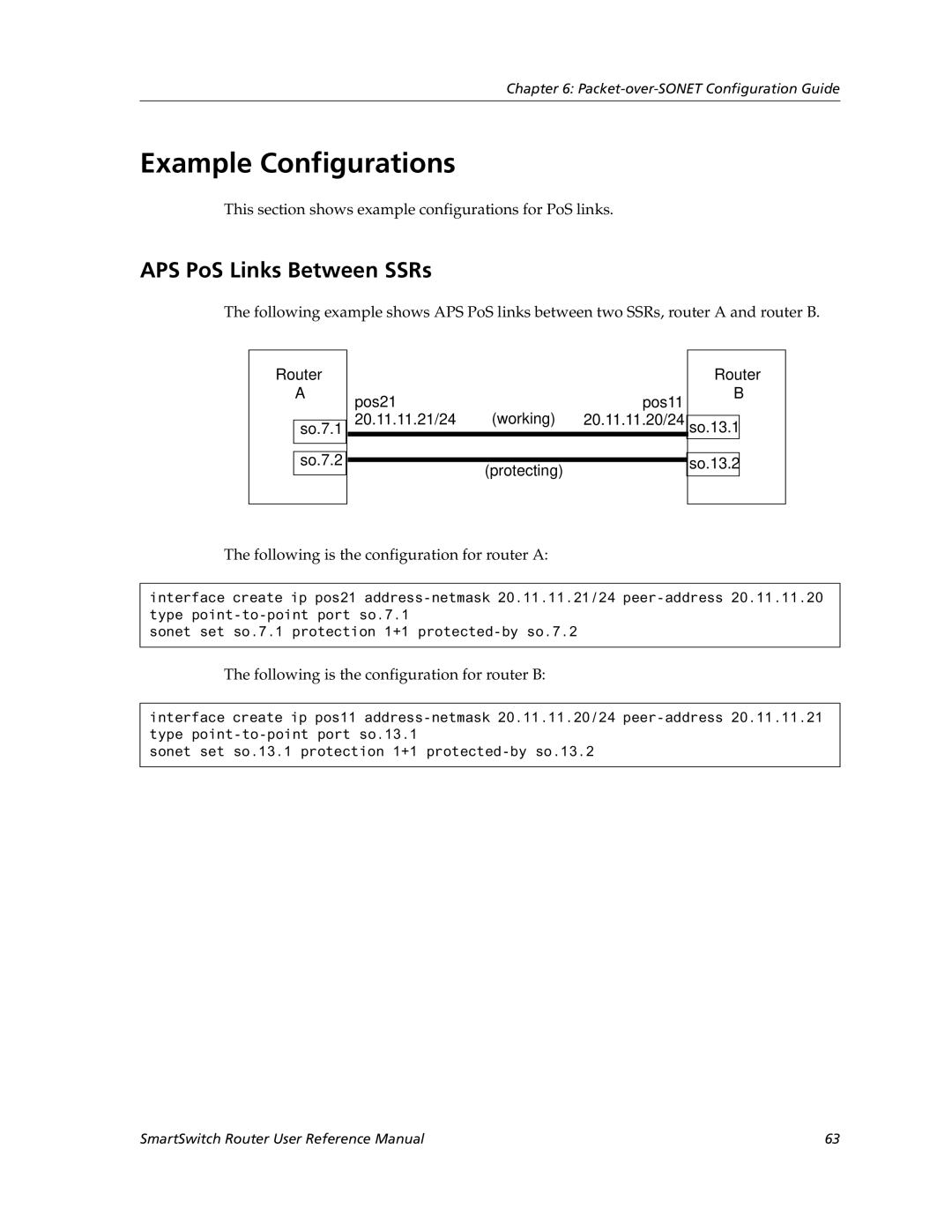 Cabletron Systems 9032578-05 manual APS PoS Links Between SSRs, This section shows example configurations for PoS links 