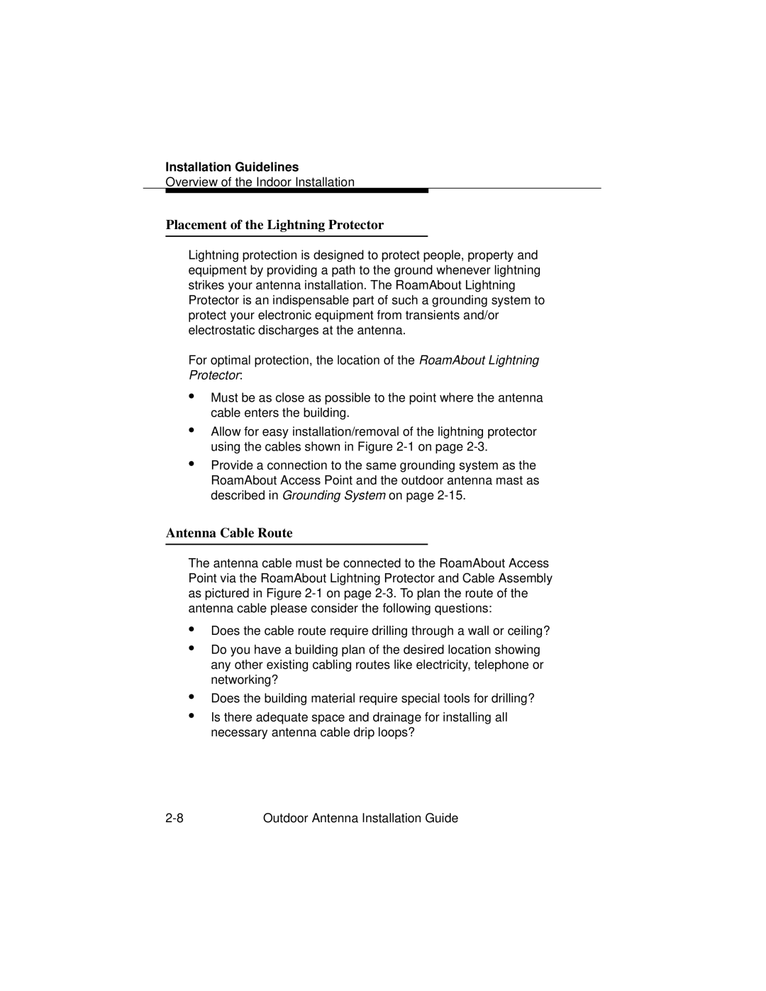 Cabletron Systems 9033073 manual Placement of the Lightning Protector, Antenna Cable Route 