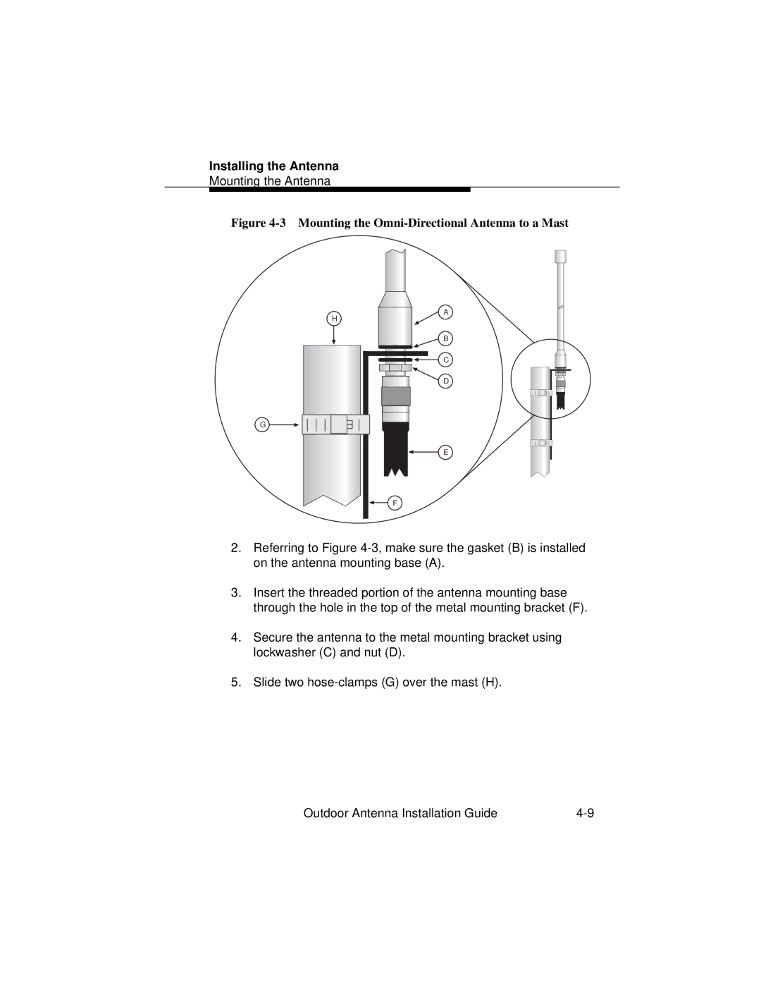 Cabletron Systems 9033073 manual Mounting the Omni-Directional Antenna to a Mast 