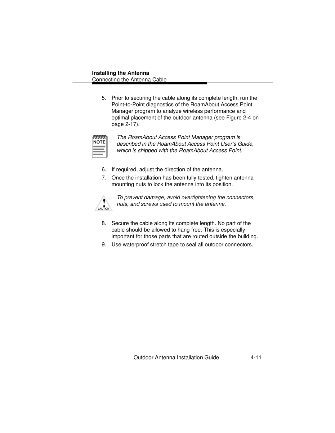 Cabletron Systems 9033073 manual Installing the Antenna 