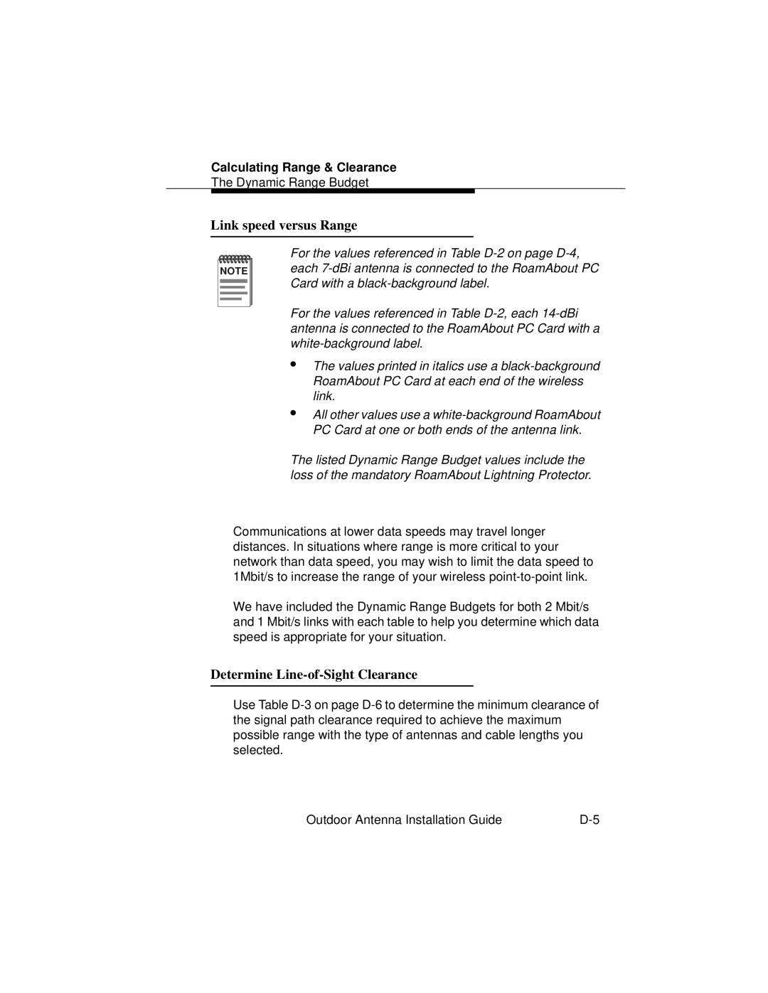 Cabletron Systems 9033073 manual Link speed versus Range, Determine Line-of-Sight Clearance 