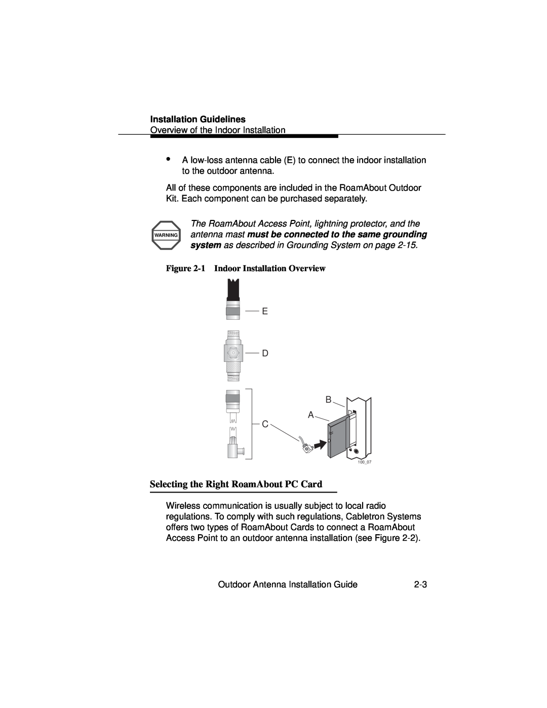 Cabletron Systems 9033073 manual Selecting the Right RoamAbout PC Card, E D B A C, Installation Guidelines 