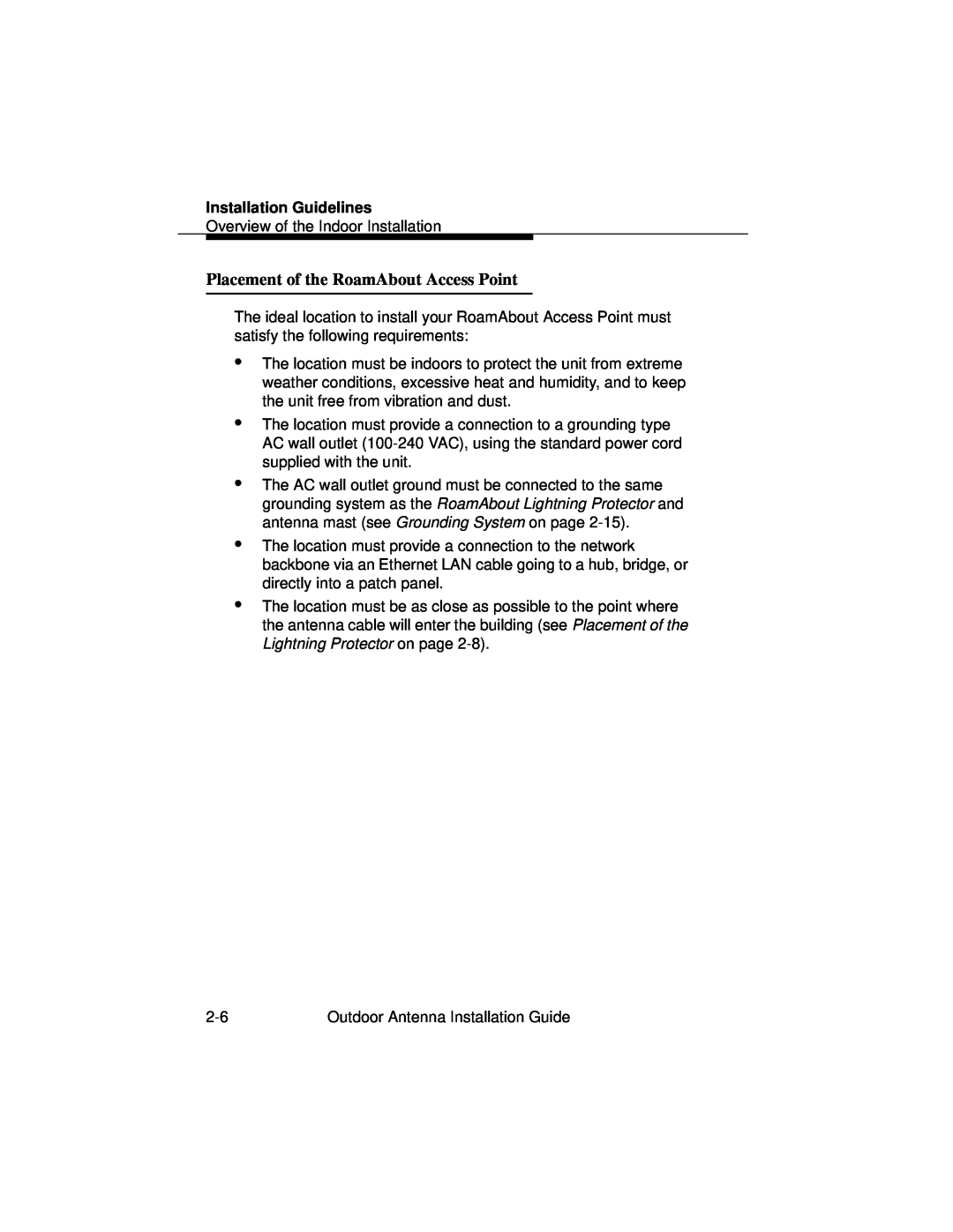 Cabletron Systems 9033073 manual Placement of the RoamAbout Access Point, Installation Guidelines 