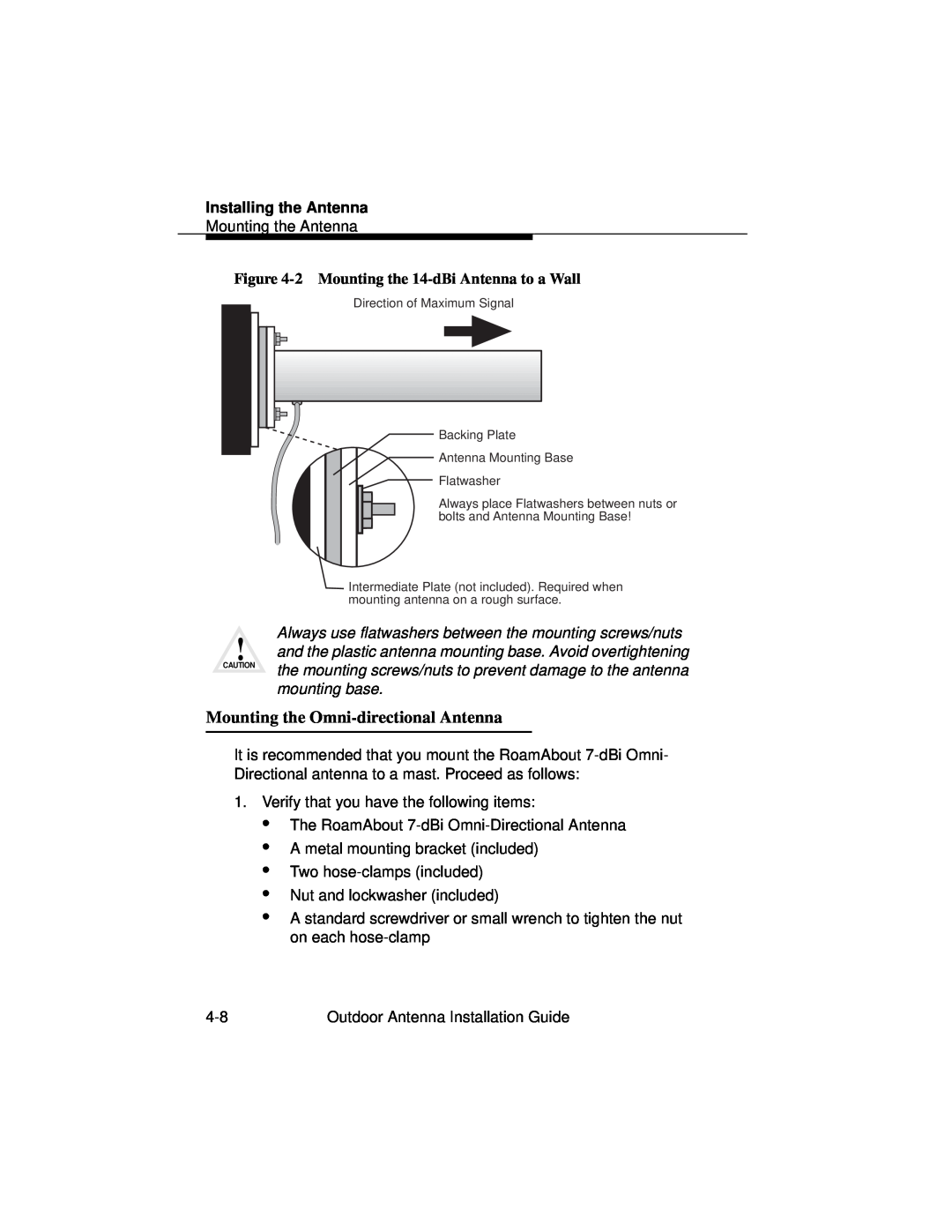 Cabletron Systems 9033073 manual Mounting the Omni-directionalAntenna, Installing the Antenna 