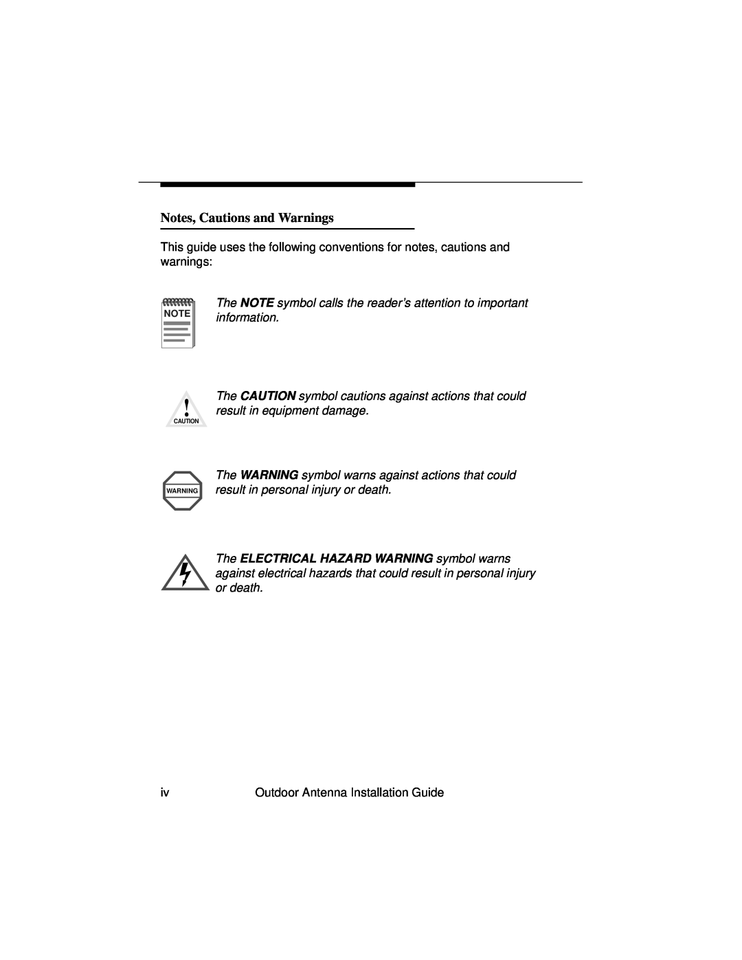 Cabletron Systems 9033073 manual Notes, Cautions and Warnings, Outdoor Antenna Installation Guide 