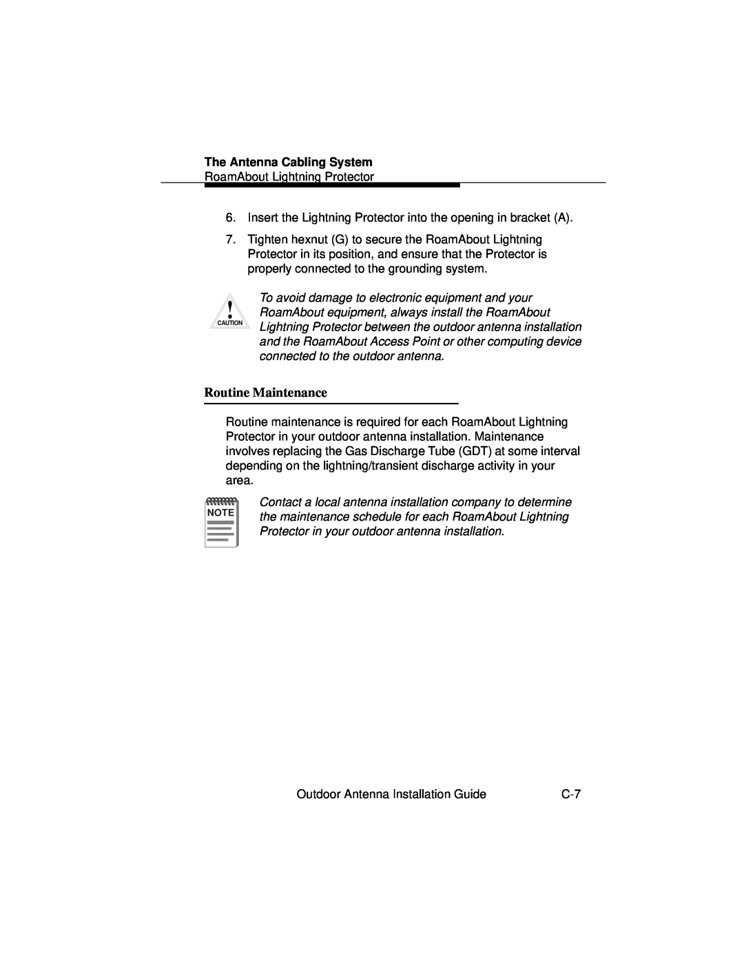 Cabletron Systems 9033073 manual Routine Maintenance, The Antenna Cabling System 