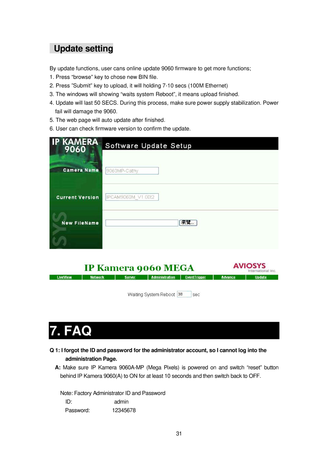 Cabletron Systems 9060A MP manual Faq, Update setting 