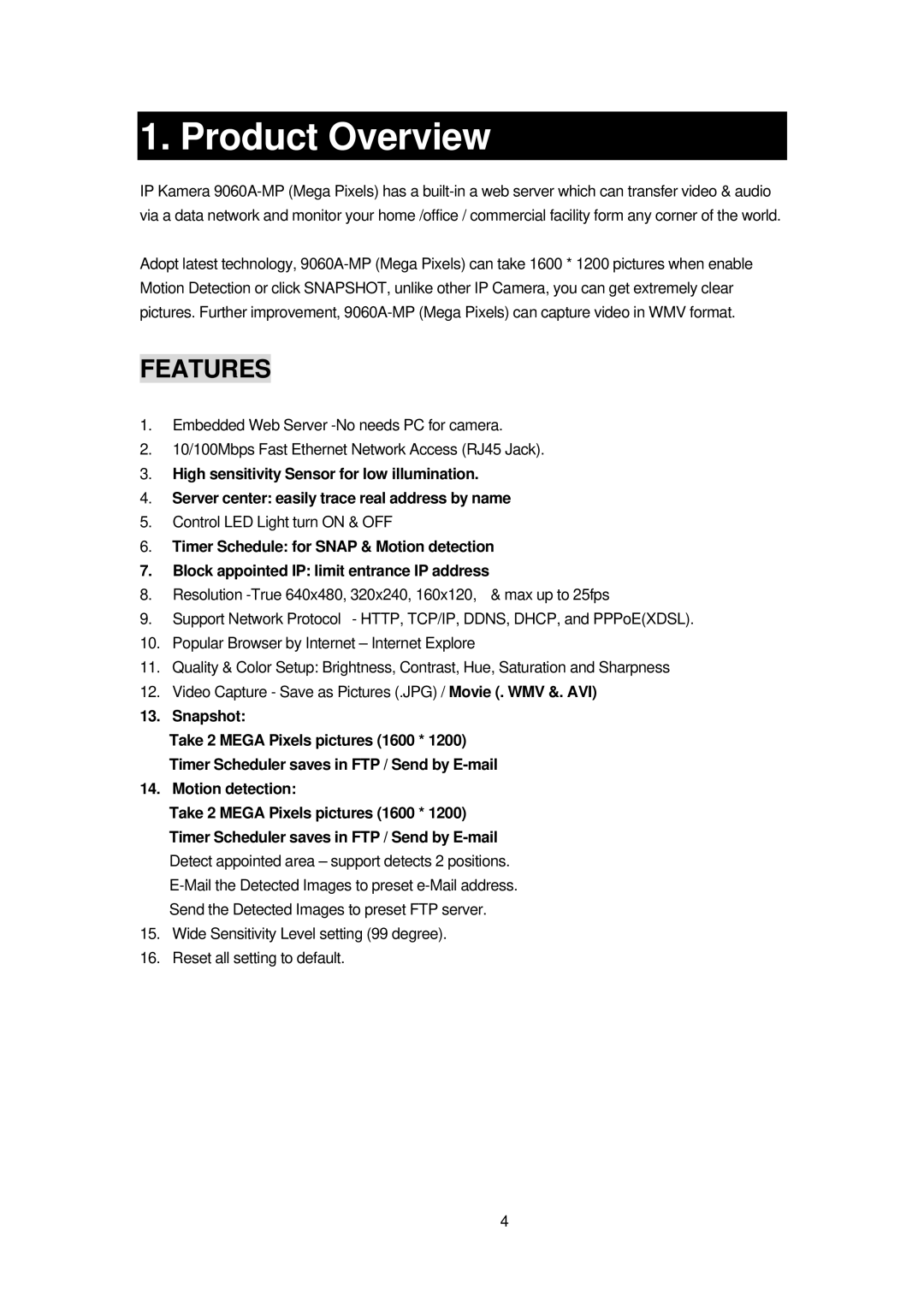 Cabletron Systems 9060A MP manual Product Overview, Snapshot, Motion detection 