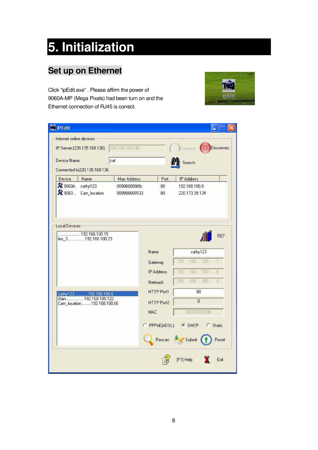 Cabletron Systems 9060A MP manual Initialization, Set up on Ethernet 