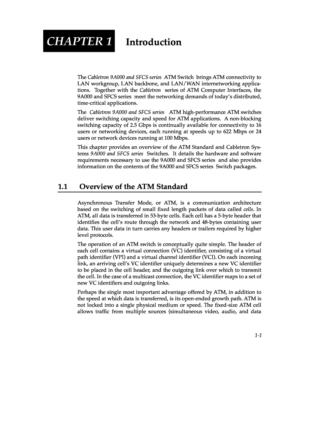 Cabletron Systems 9A000 manual Chapter, Introduction, Overview of the ATM Standard 