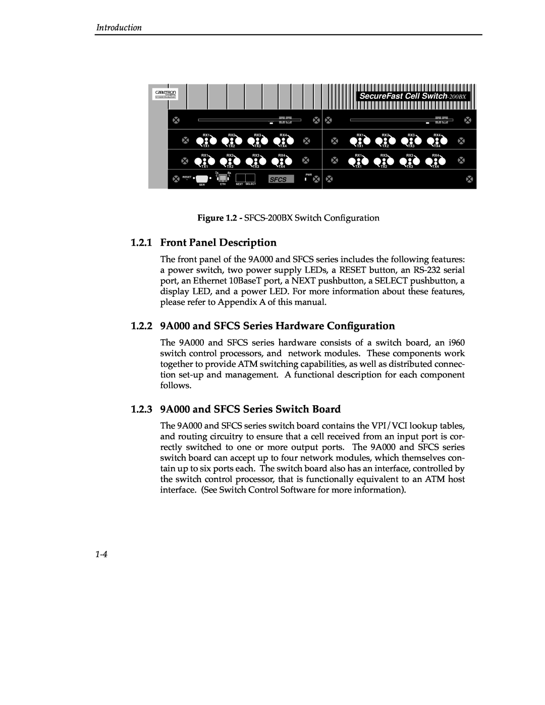 Cabletron Systems manual Front Panel Description, 1.2.2 9A000 and SFCS Series Hardware Conﬁguration, Introduction 