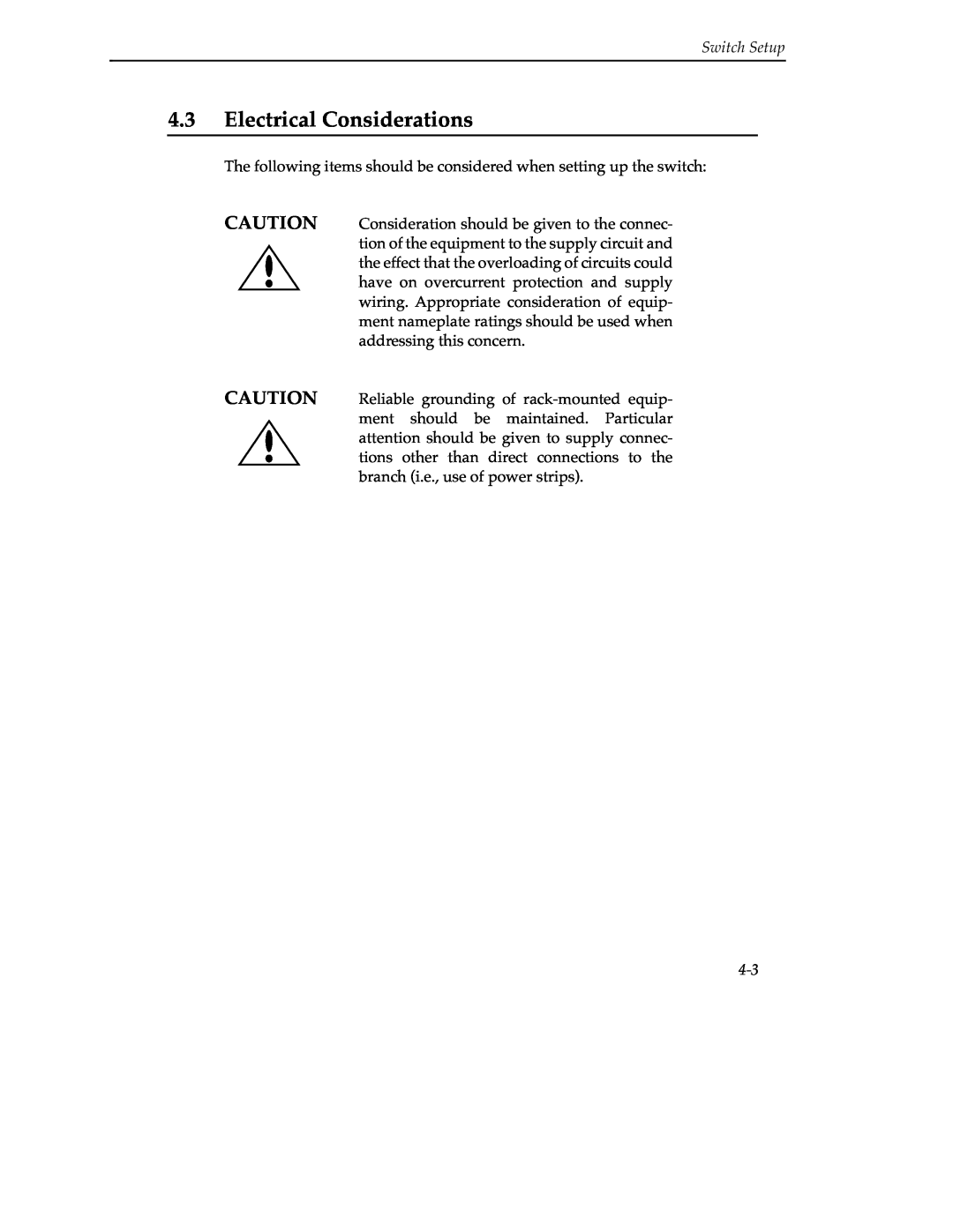 Cabletron Systems 9A000 manual Electrical Considerations, Switch Setup 