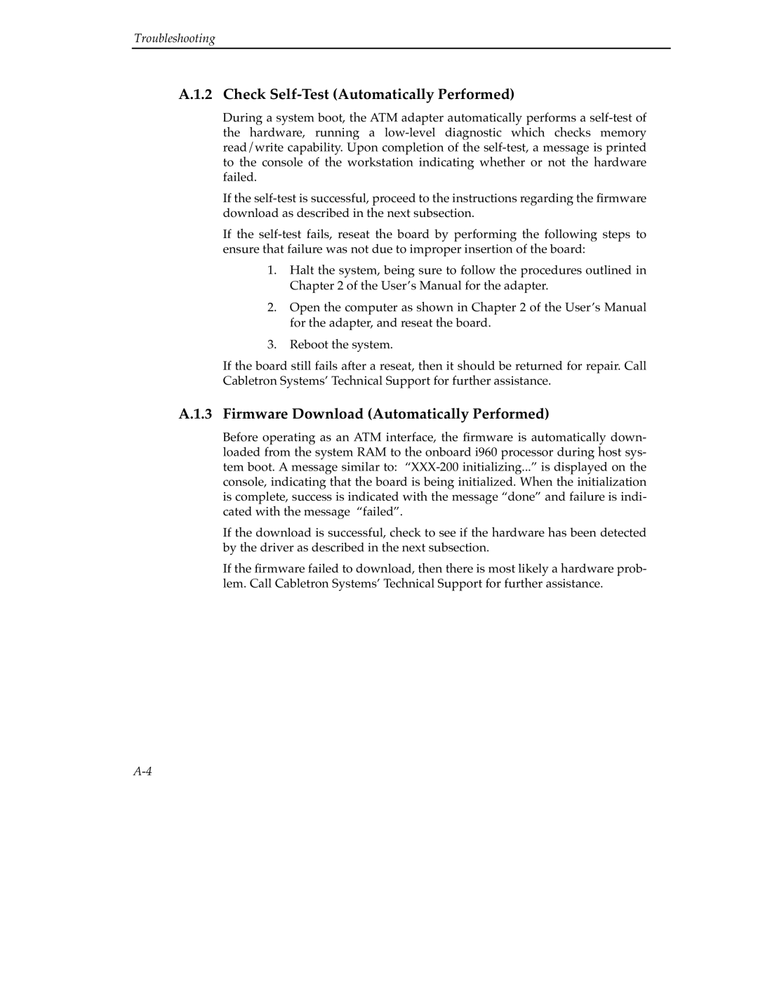 Cabletron Systems 9A000 manual Check Self-Test Automatically Performed, Firmware Download Automatically Performed 