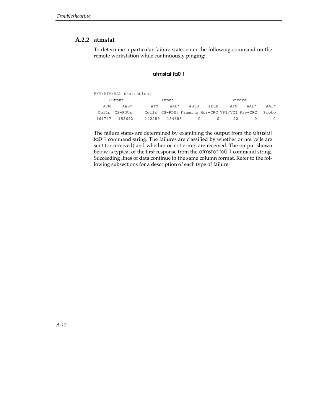 Cabletron Systems 9A000 manual Atmstat fa0 