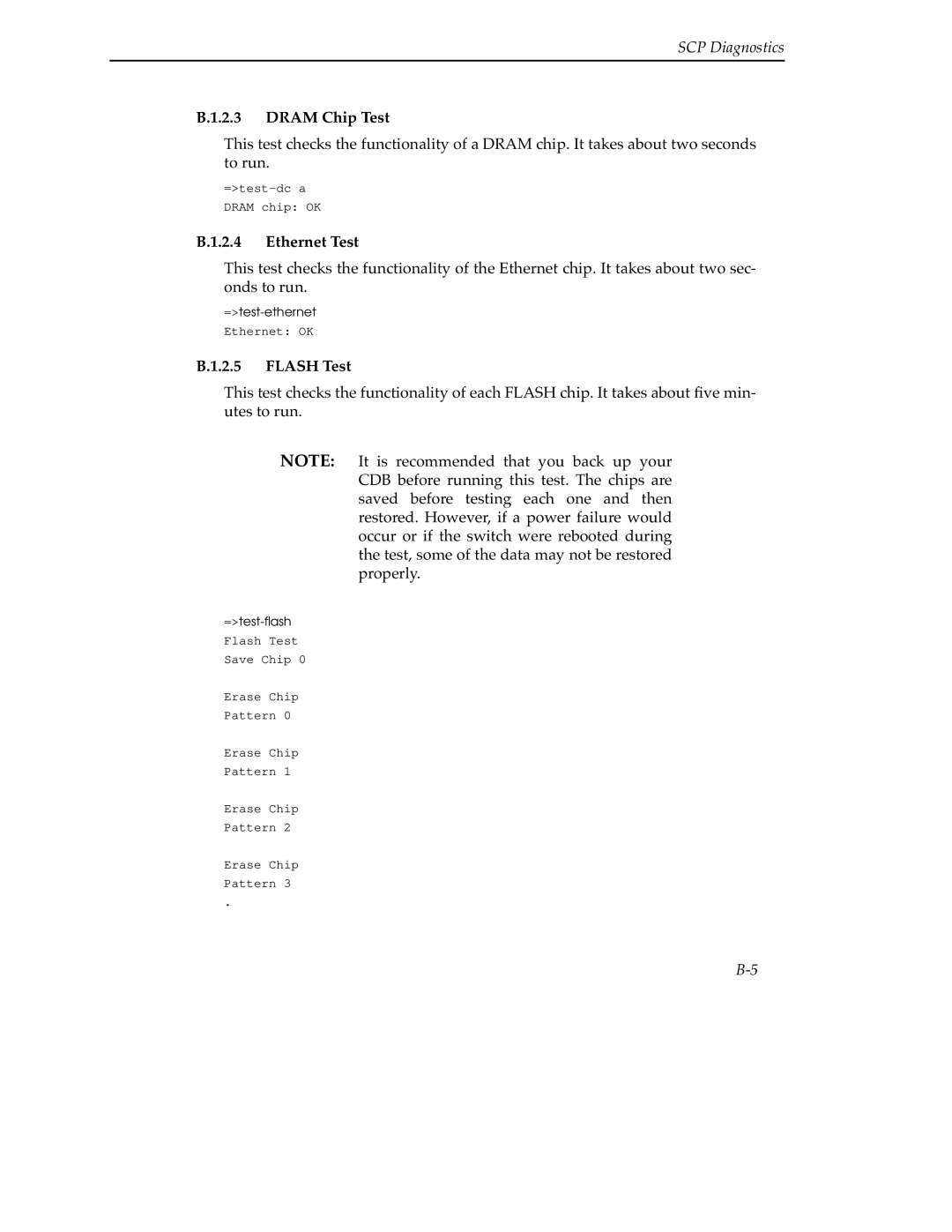 Cabletron Systems 9A000 manual Dram Chip Test, Ethernet Test, Flash Test 