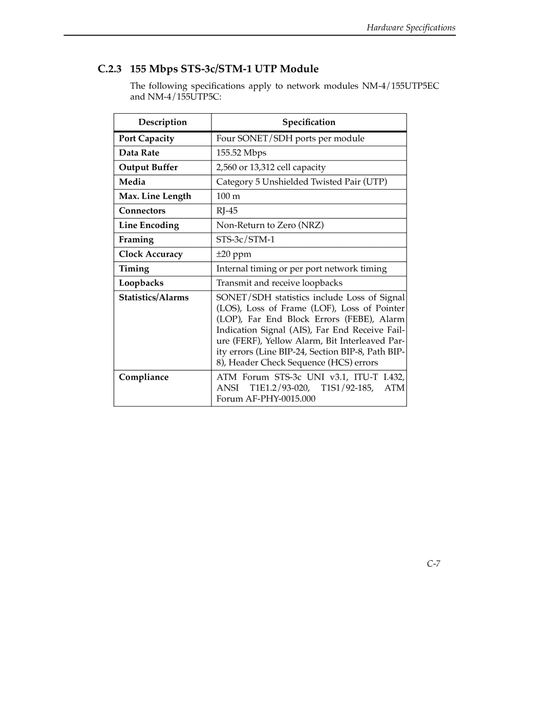 Cabletron Systems 9A000 manual 3 155 Mbps STS-3c/STM-1 UTP Module 