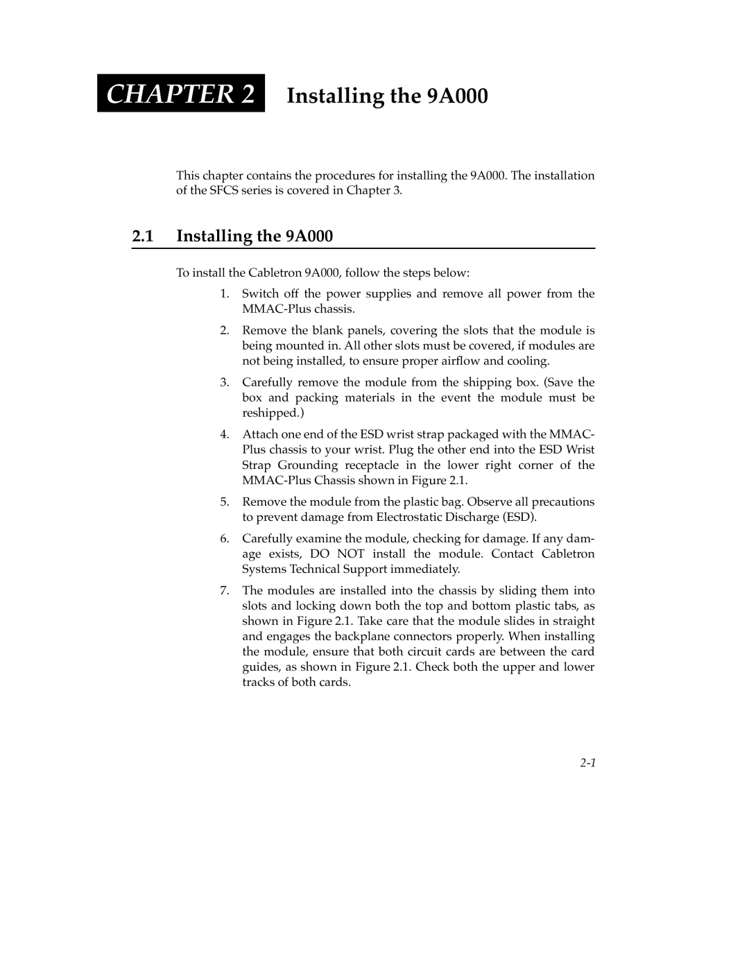 Cabletron Systems manual Installing the 9A000 